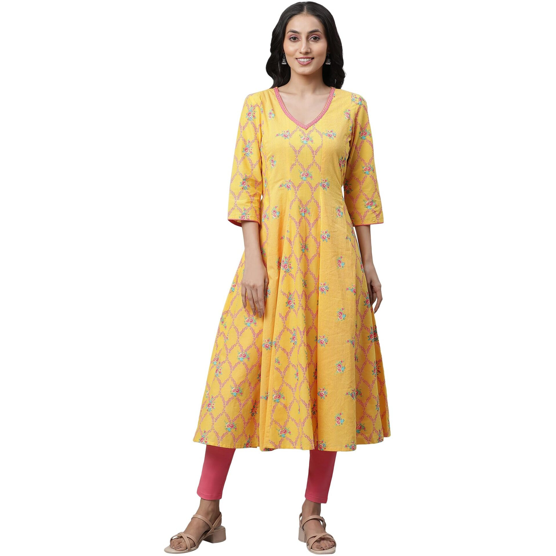 Aurelia Women's Solar Power Floral Printed Pure Cotton Flared Kurta_23Aua14498-507458_M
