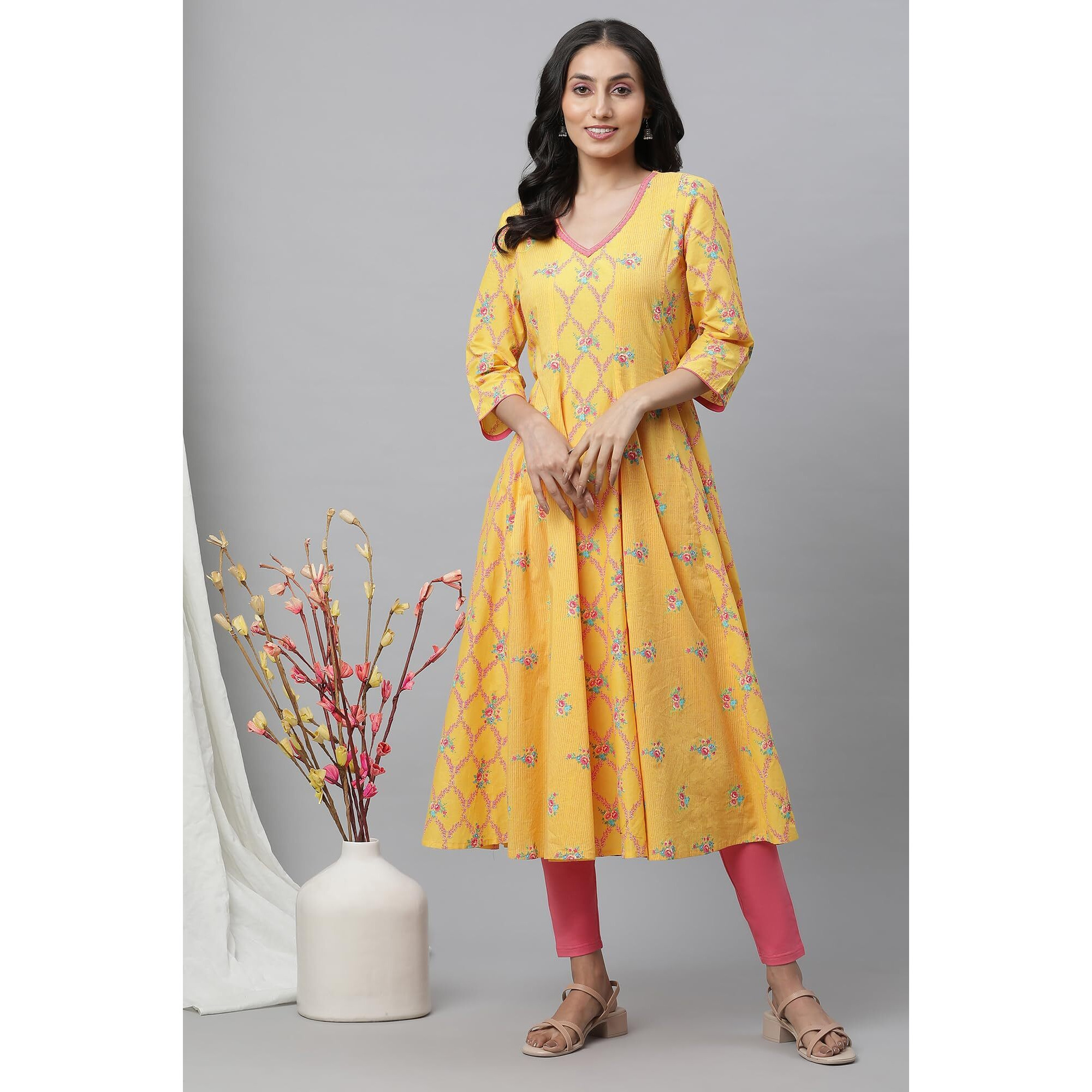 Aurelia Women's Solar Power Floral Printed Pure Cotton Flared Kurta_23Aua14498-507458_M