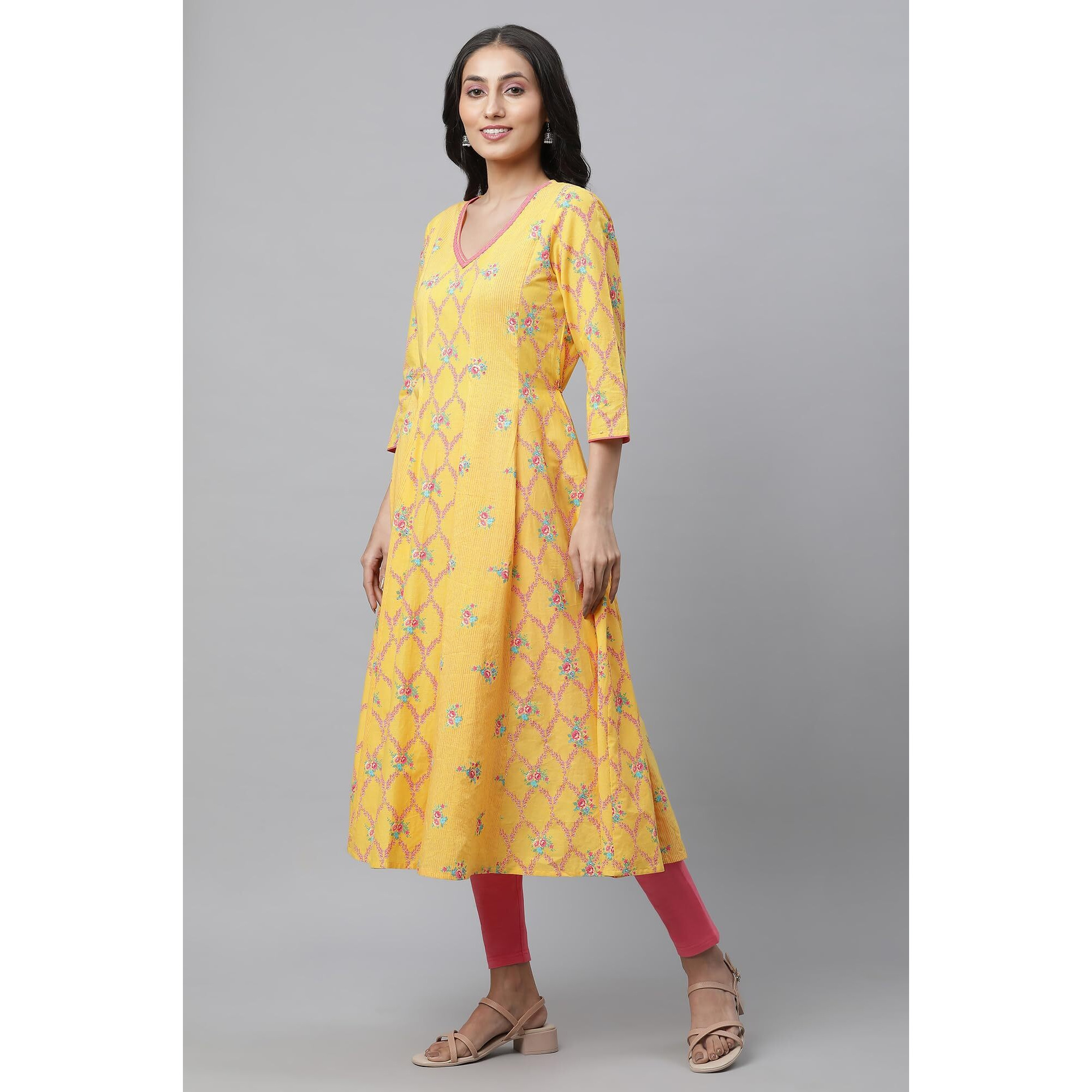 Aurelia Women's Solar Power Floral Printed Pure Cotton Flared Kurta_23Aua14498-507458_M