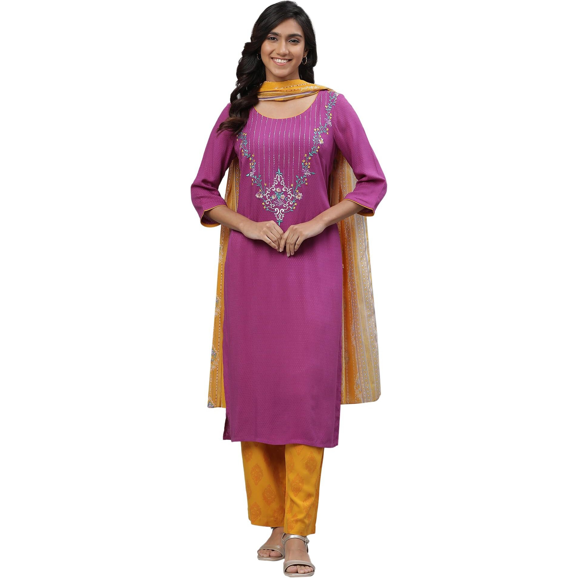 Aurelia Embroidered Purple Polka Dot Kurta Dupatta Bottomwear
