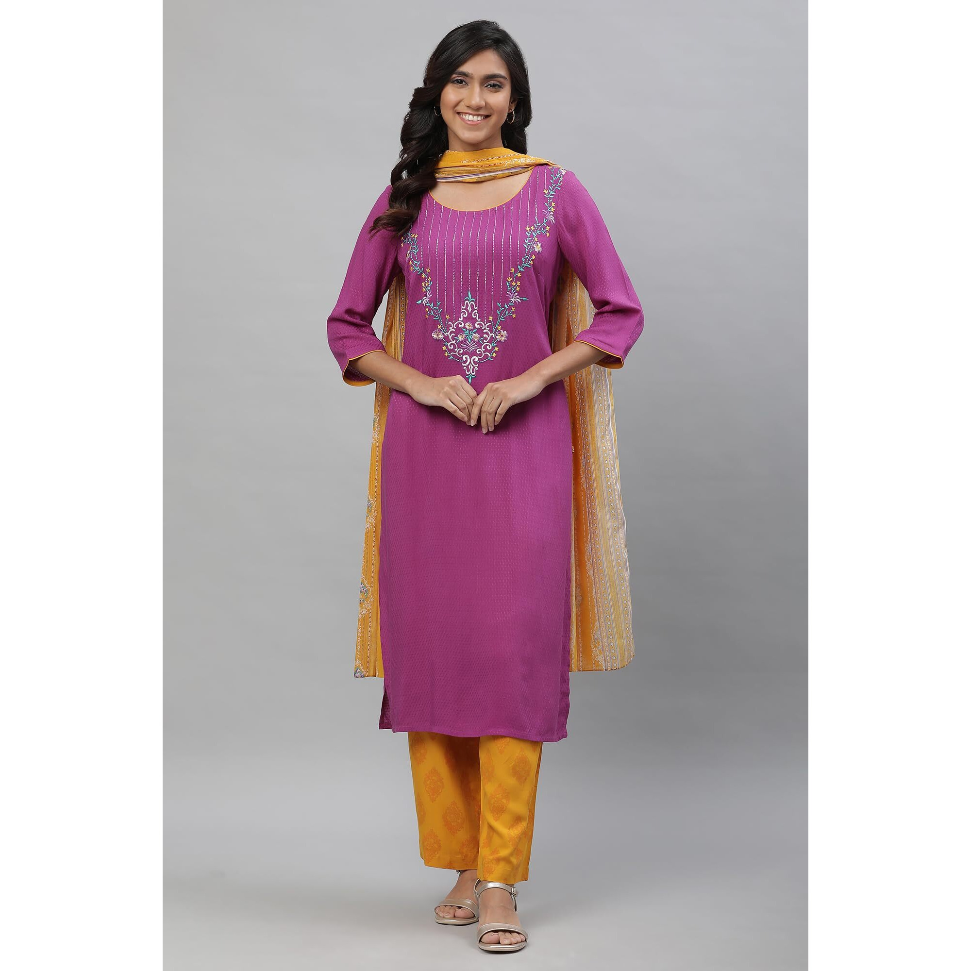 Aurelia Embroidered Purple Polka Dot Kurta Dupatta Bottomwear