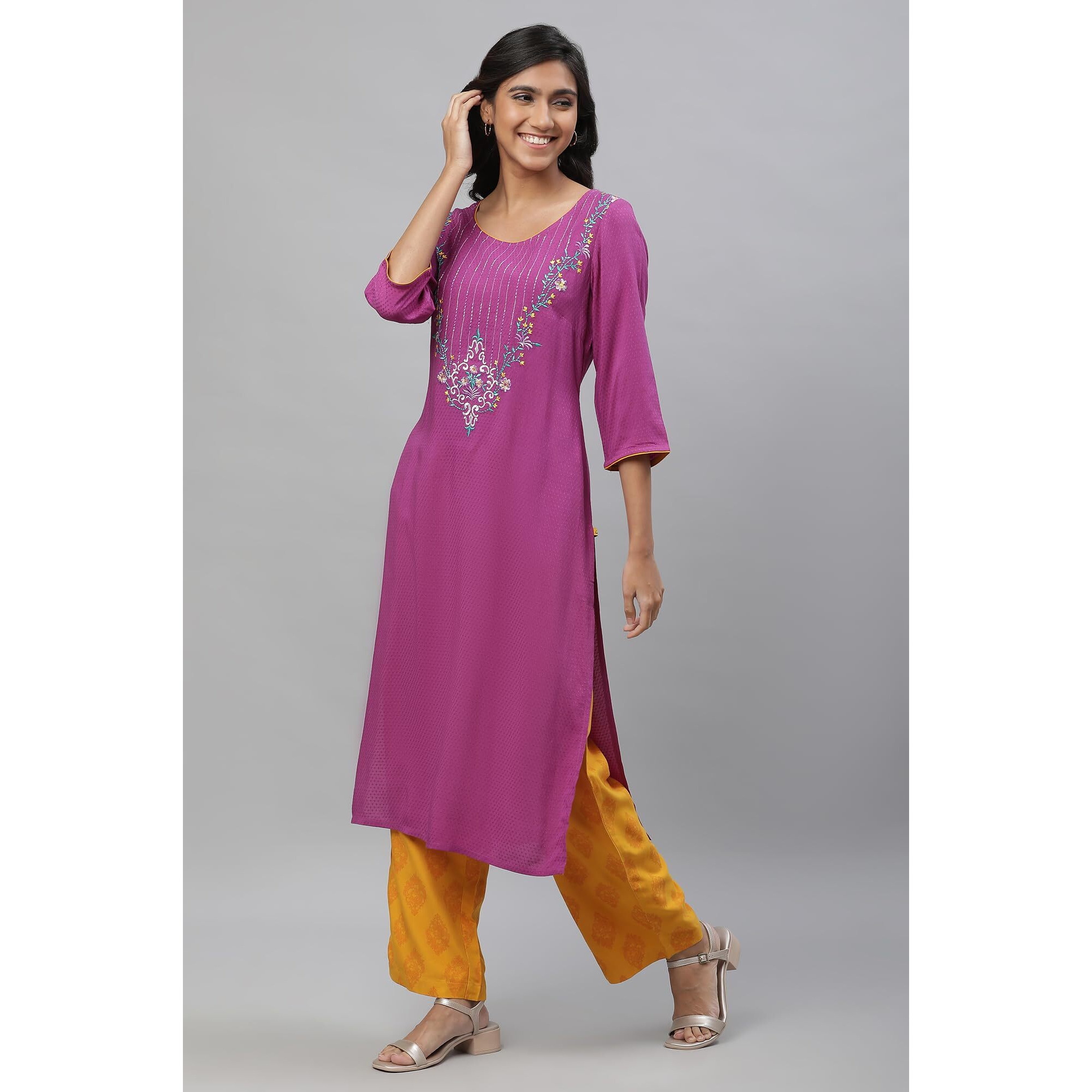 Aurelia Embroidered Purple Polka Dot Kurta Dupatta Bottomwear