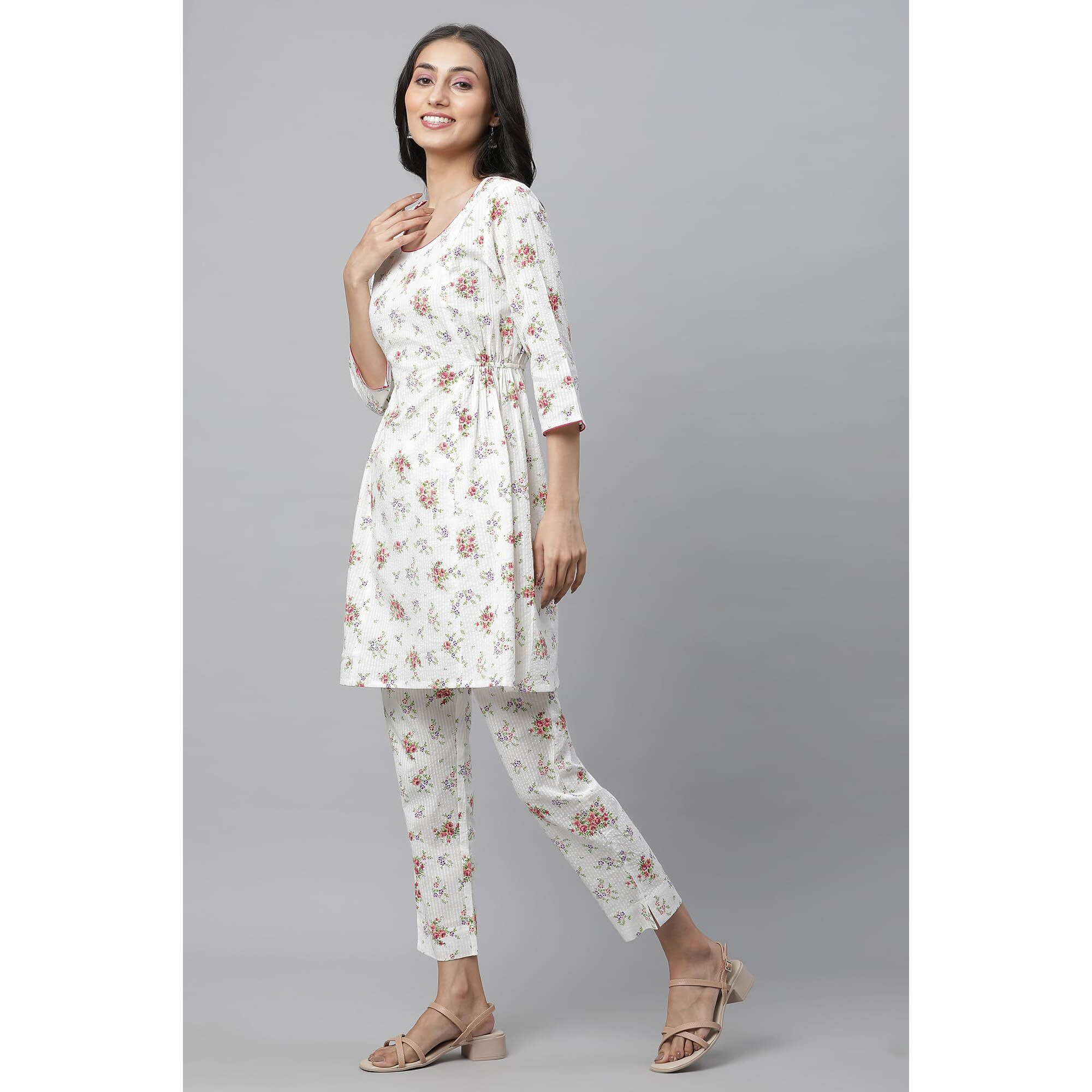 Aurelia Women's White Cotton Blend Kurti, Straight Pant Suit Set_23Auas14504-507455_L