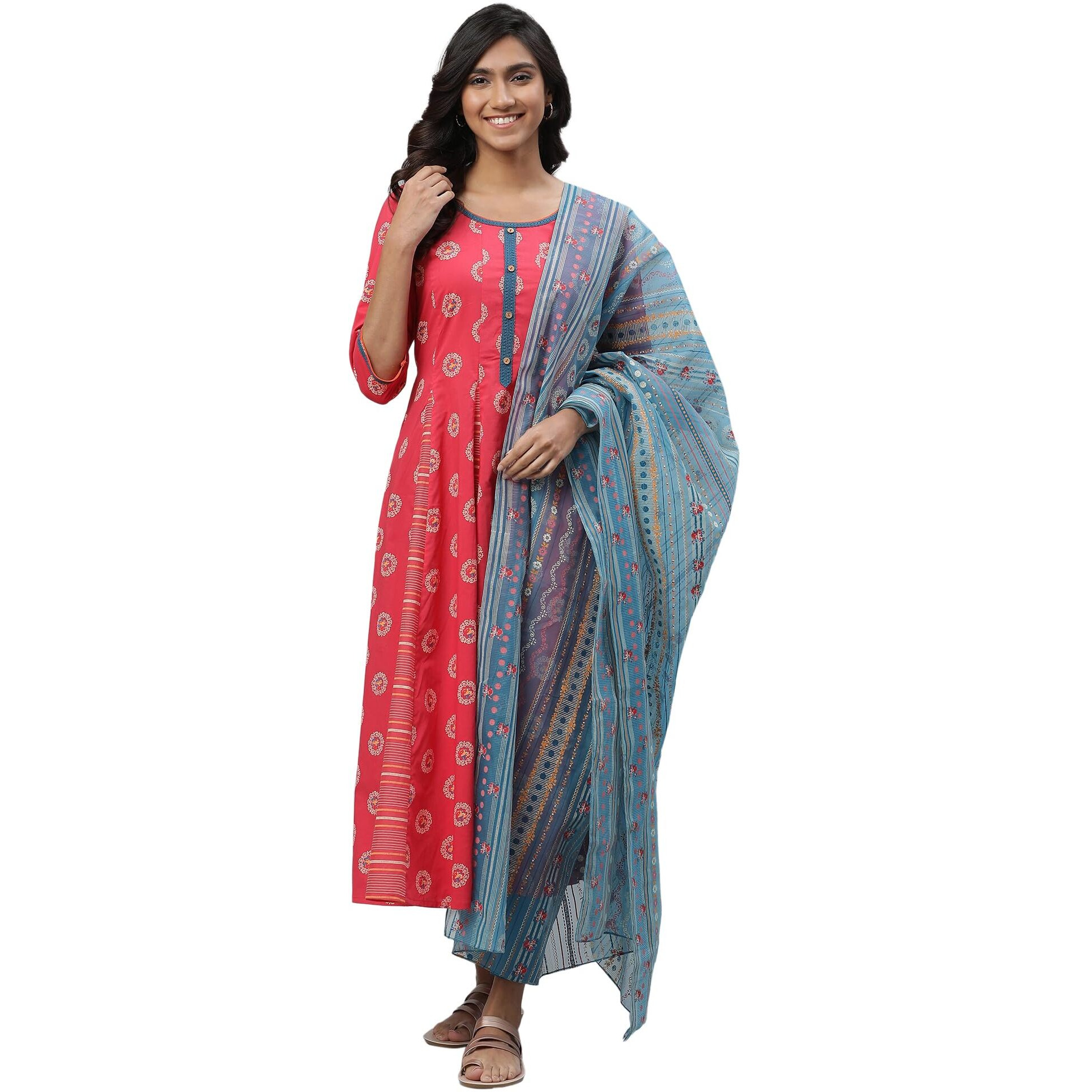 Aurelia Women's Cotton Kurta-Tight-Dupatta (23Auas14614-507270_Desert Rose
