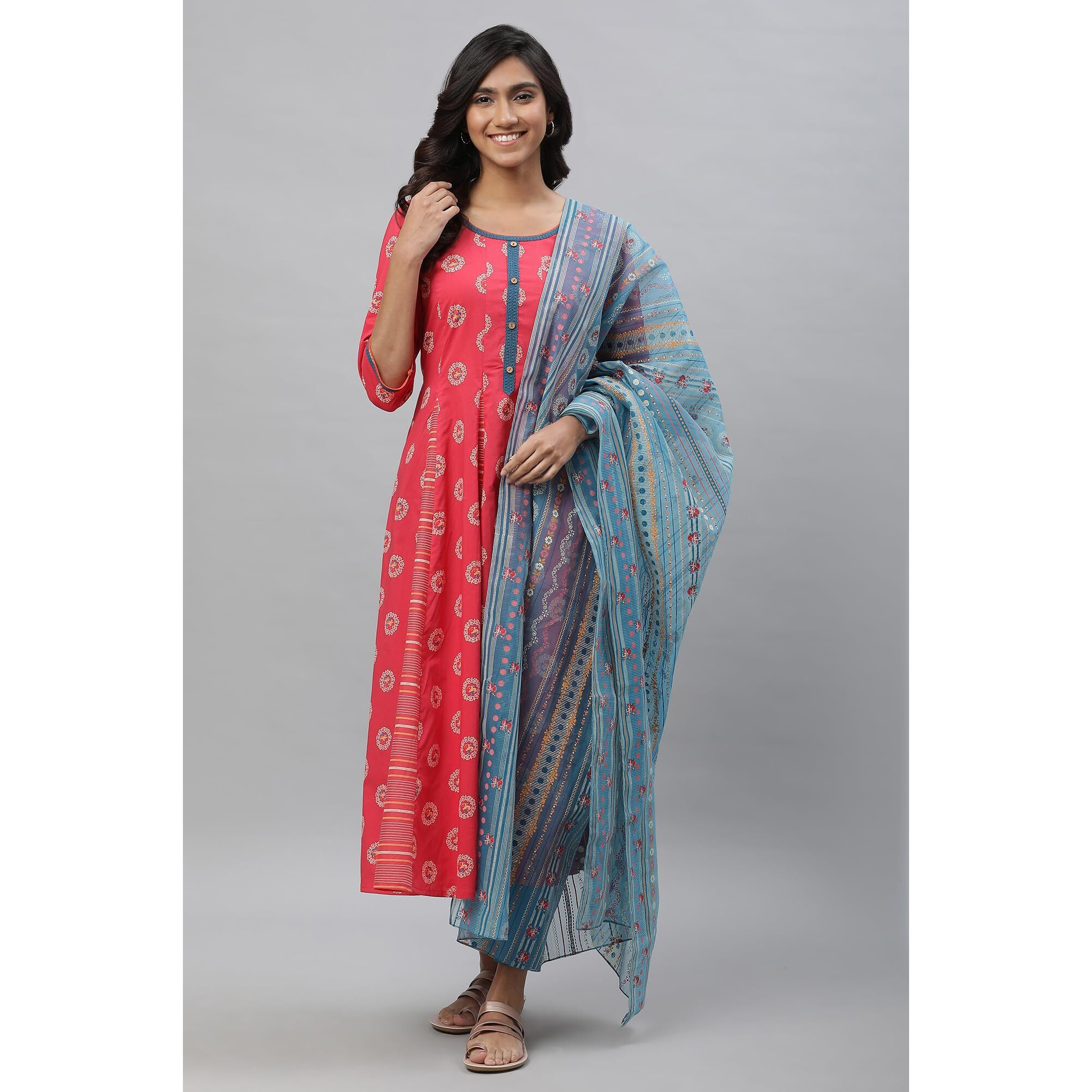 Aurelia Women's Cotton Kurta-Tight-Dupatta (23Auas14614-507270_Desert Rose