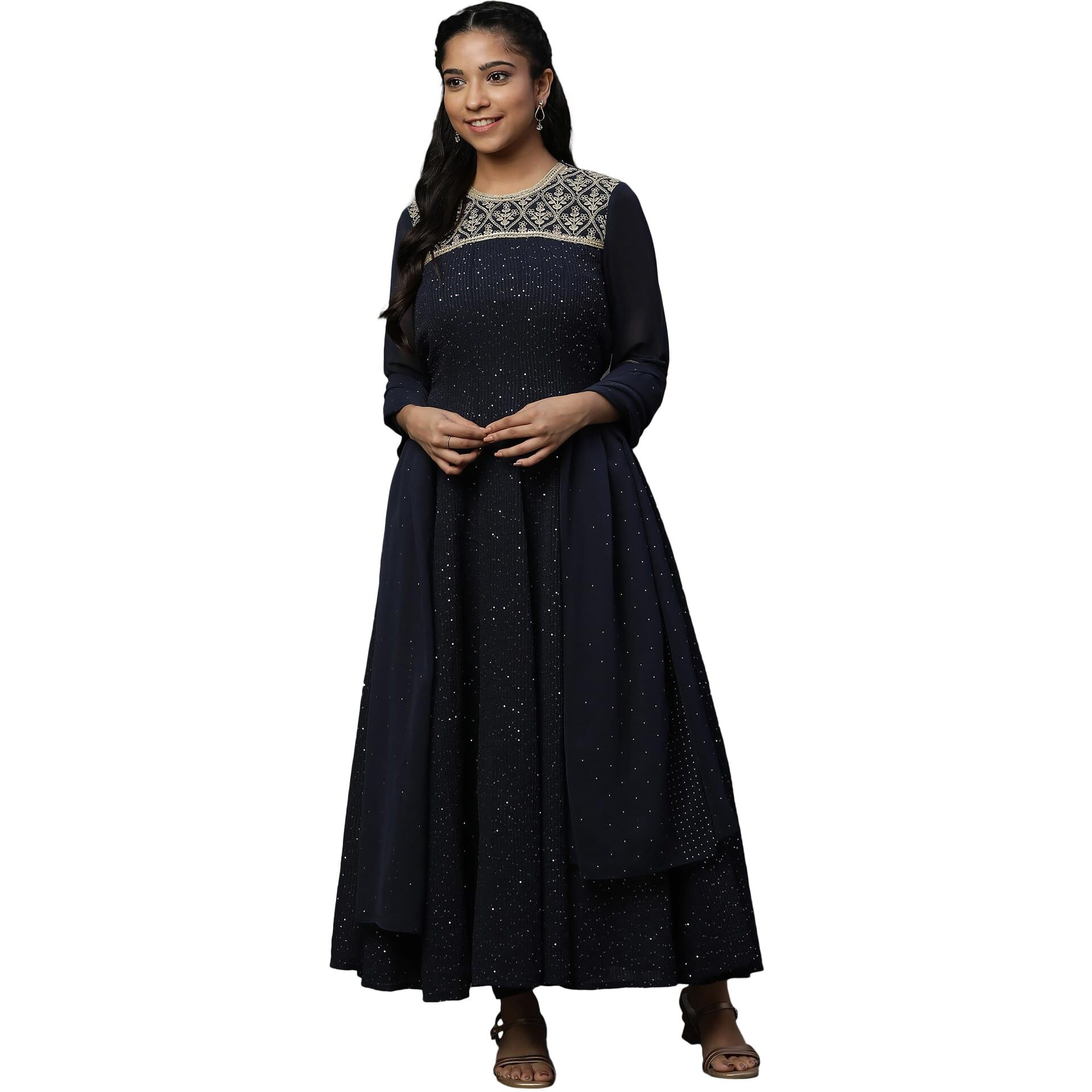 Blue Dori Embroidered Anarkali Kurta, Tights And Dupatta Set (Size Xl)-23Aud10605-606267