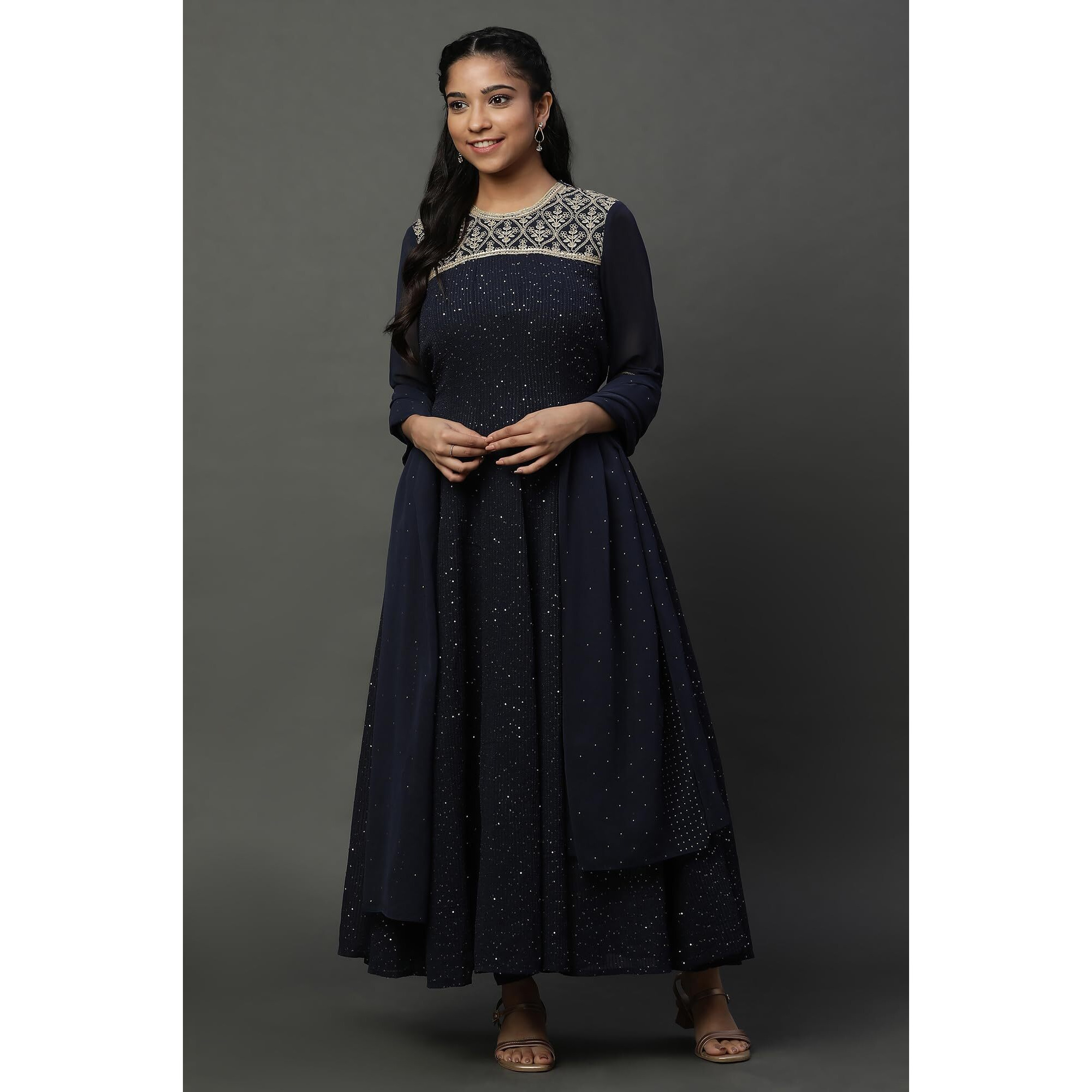 Blue Dori Embroidered Anarkali Kurta, Tights And Dupatta Set (Size Xl)-23Aud10605-606267