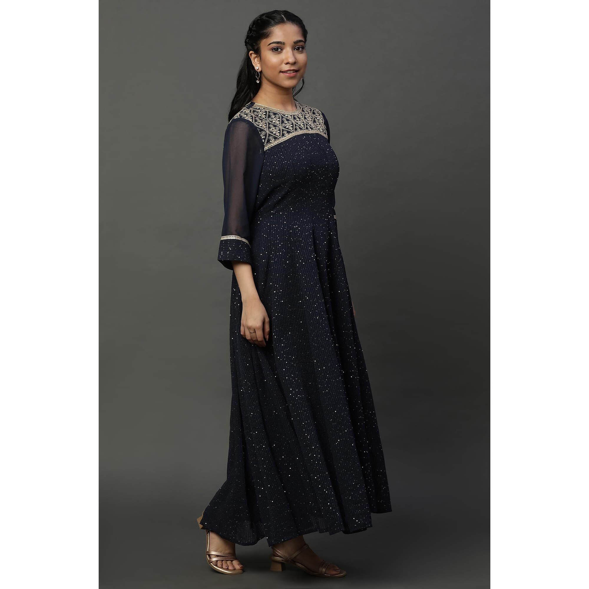 Blue Dori Embroidered Anarkali Kurta, Tights And Dupatta Set (Size Xl)-23Aud10605-606267