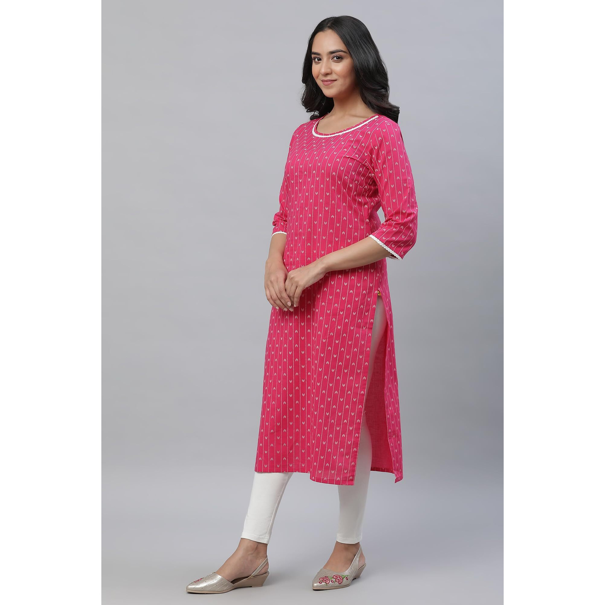 Aurelia Women's Striped Regular Pink Cotton Kurta