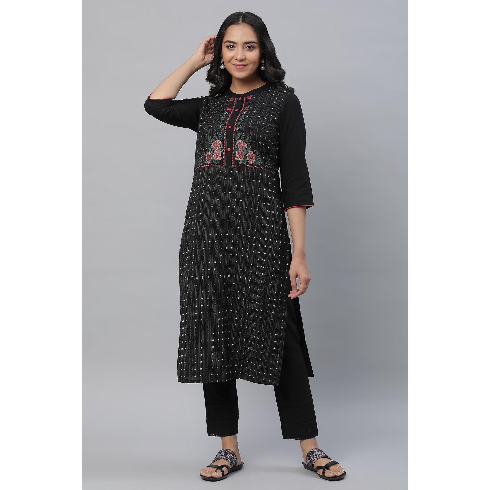 Aurelia Geometric Printed Printed Cotton Straight Long Kurta For Women