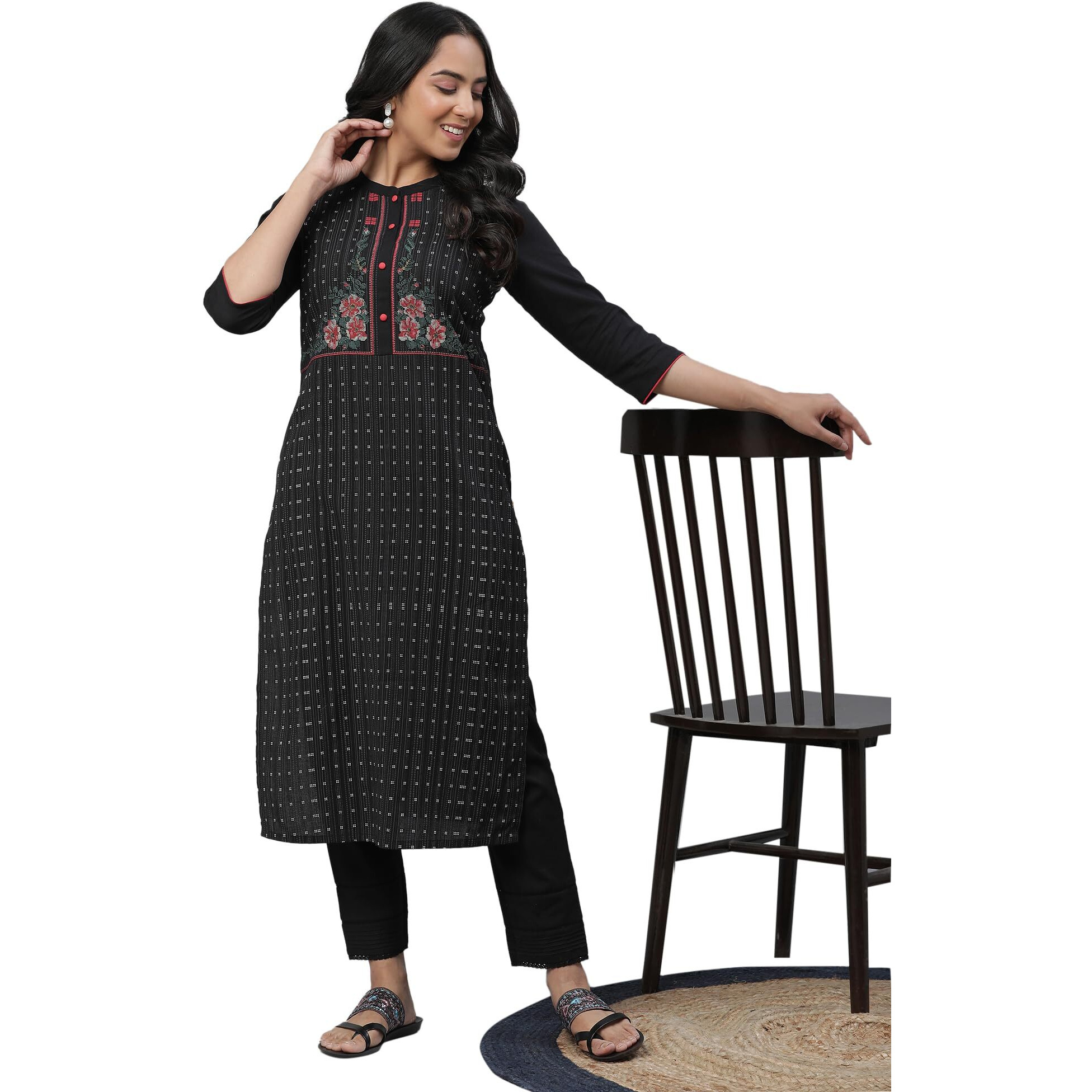 Aurelia Geometric Printed Printed Cotton Straight Long Kurta For Women