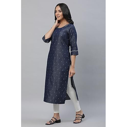 Aurelia Women's Blue Geometric Printed Cotton Blend Straight Kurta_23Aua14517-704116_M