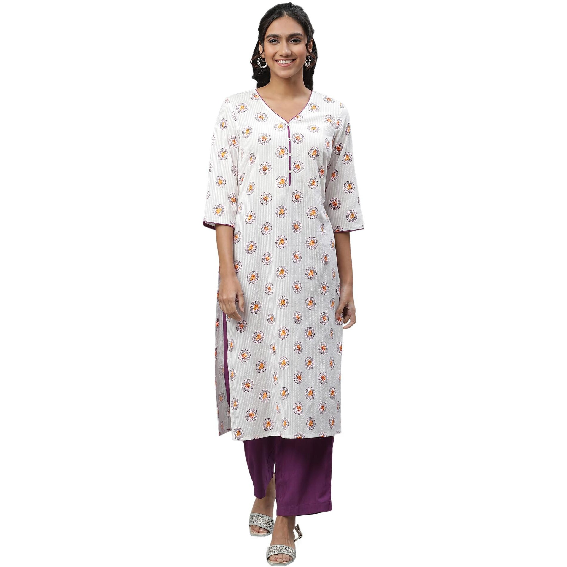 Aurelia Women's White Floral Printed Pure Cotton Straight Kurta_23Aua14623-507410_M