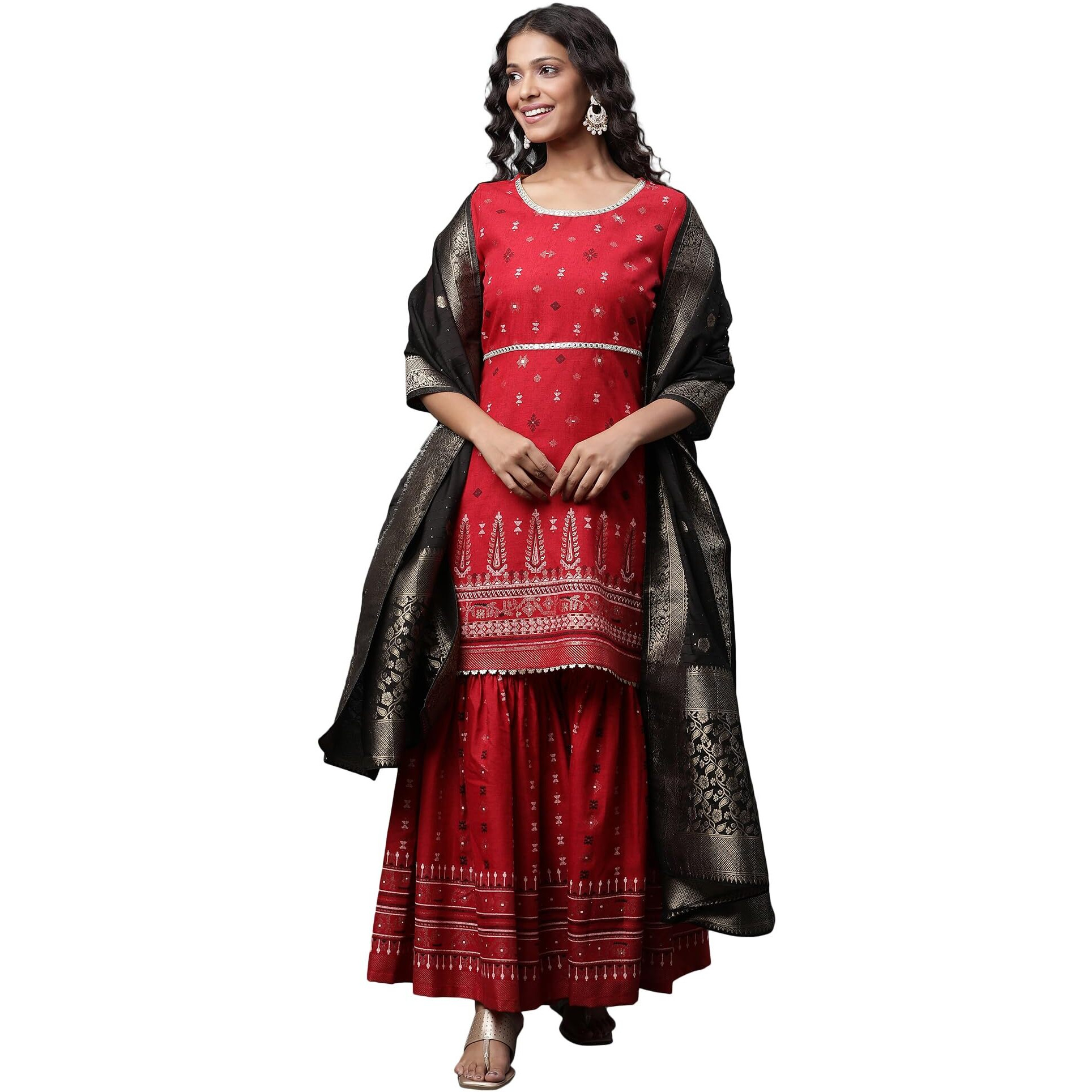 Aurelia Women's Marron Polyester Flared Solid Kurta, Sharara, Dupatta Suit Set_23Aud14566-507665_L
