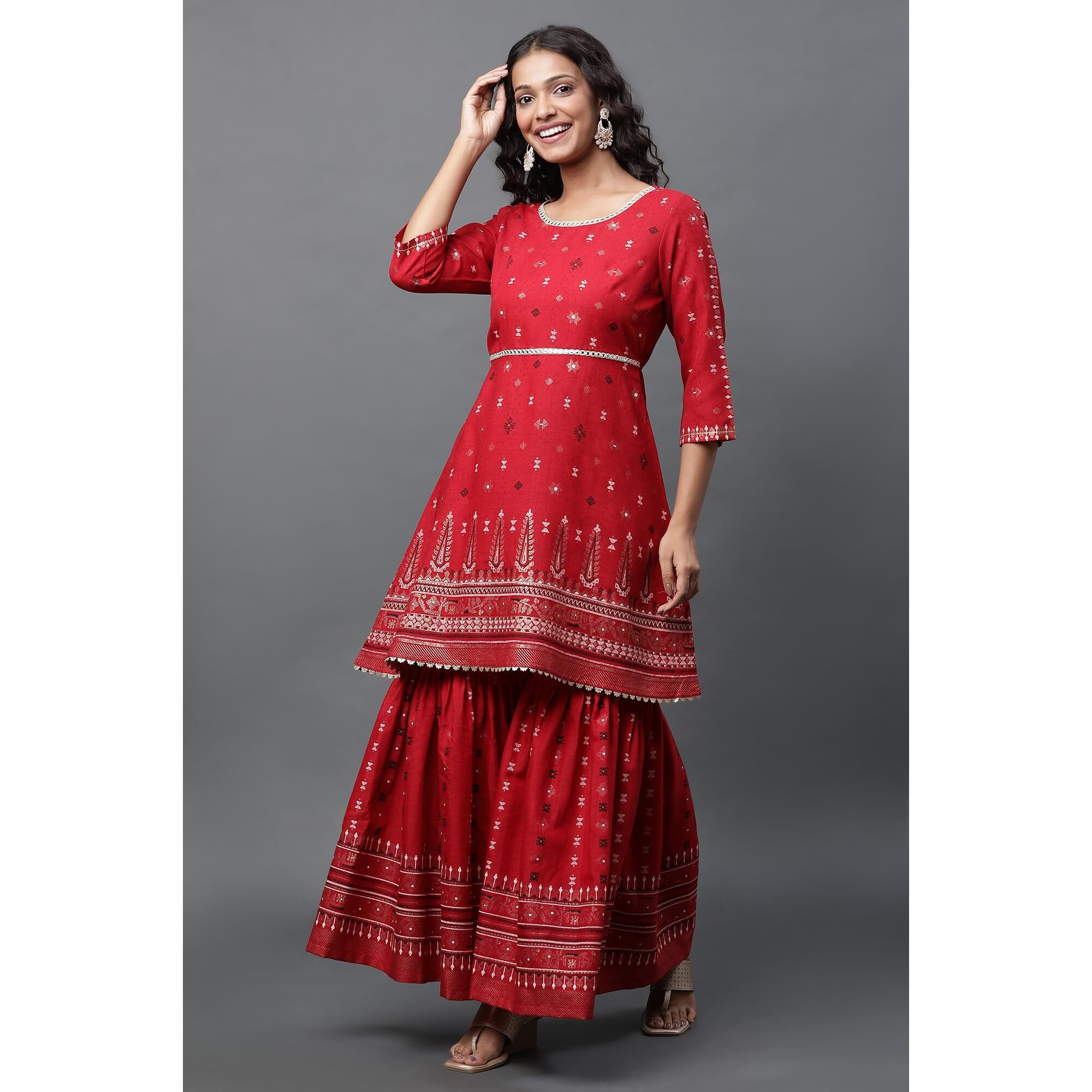 Aurelia Women's Marron Polyester Flared Solid Kurta, Sharara, Dupatta Suit Set_23Aud14566-507665_L