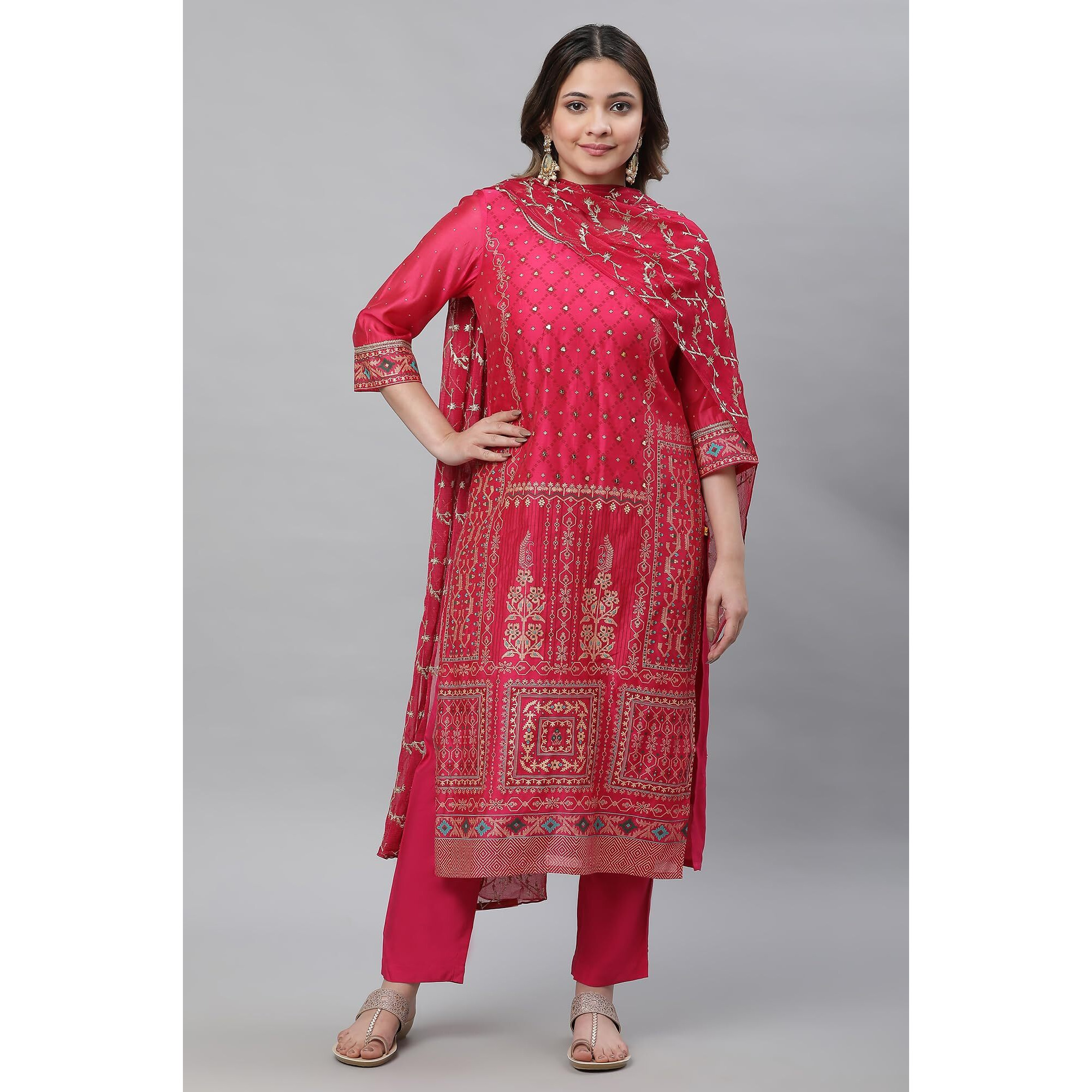 Aurelia Pink Abstract Printed Geometric Printed Blend Kurta Dupatta Bottomwear