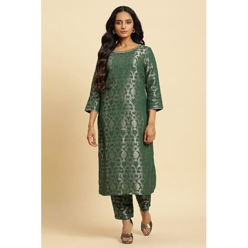 W For Woman Women's Rayon Floral Regular Kurta (23Auw19807-312591_Green