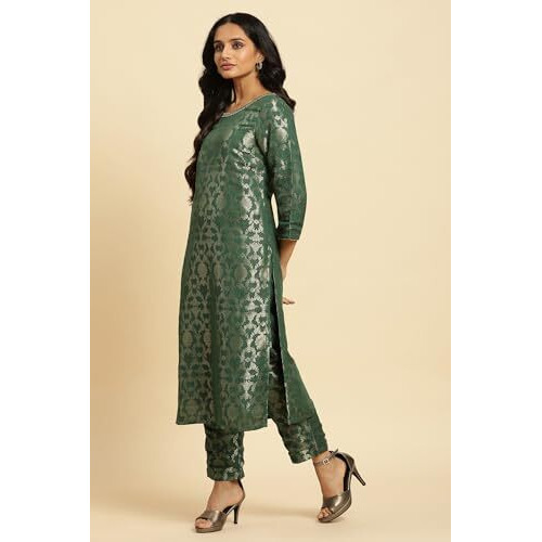 W For Woman Women's Rayon Floral Regular Kurta (23Auw19807-312591_Green