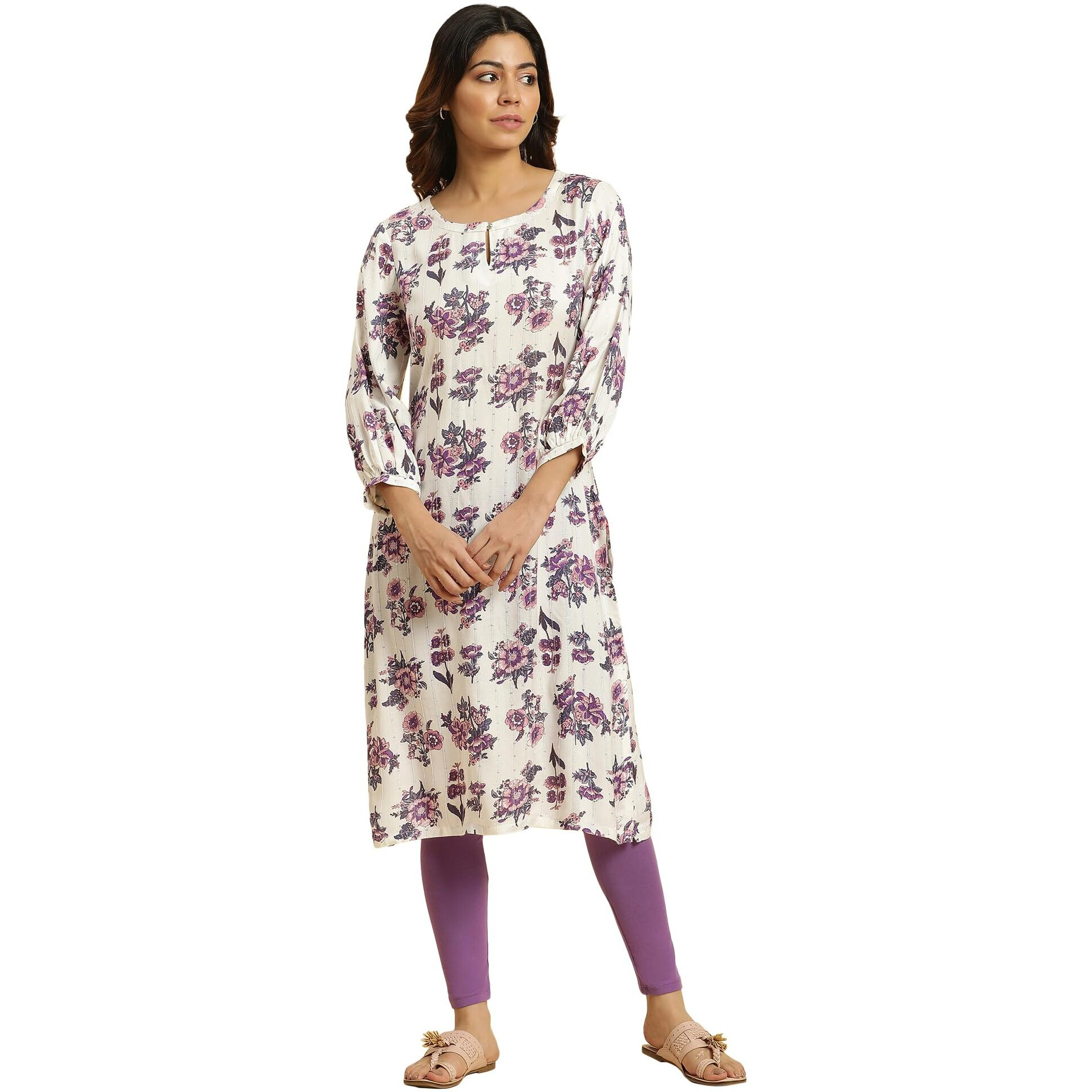 W White Floral Printed Gota Regular Kurta For Women