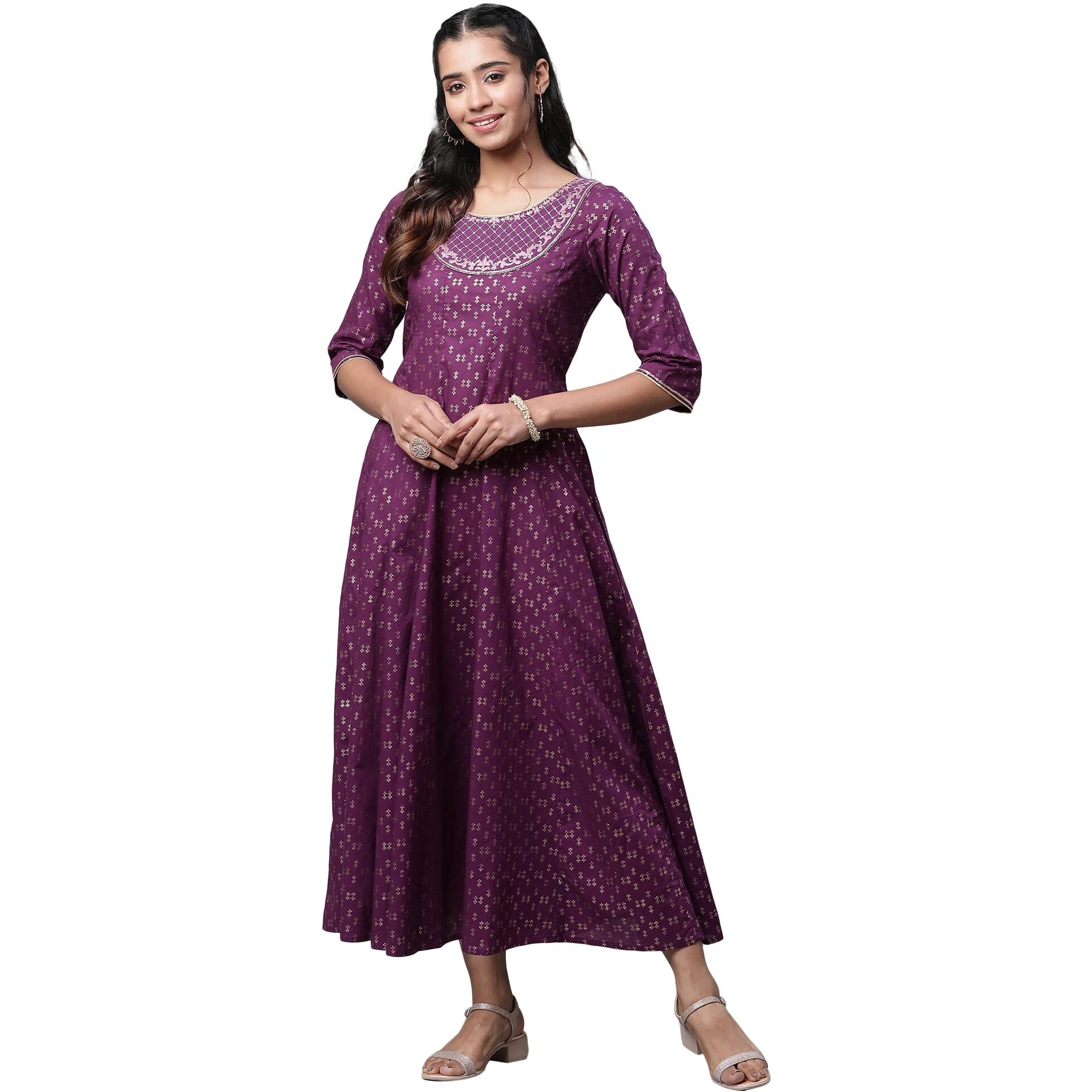 Aurelia Purple Embroidered Cotton Anarkali Kurta With Thread Work
