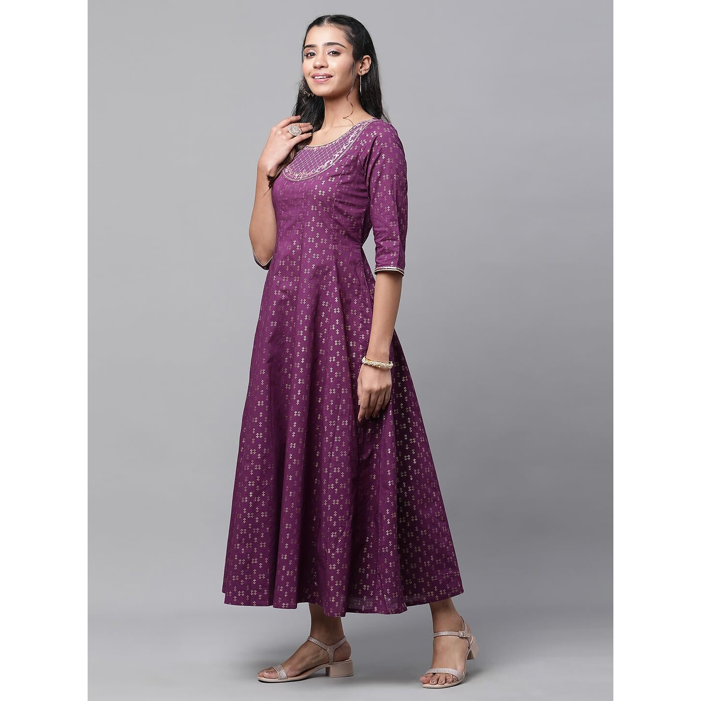 Aurelia Purple Embroidered Cotton Anarkali Kurta With Thread Work