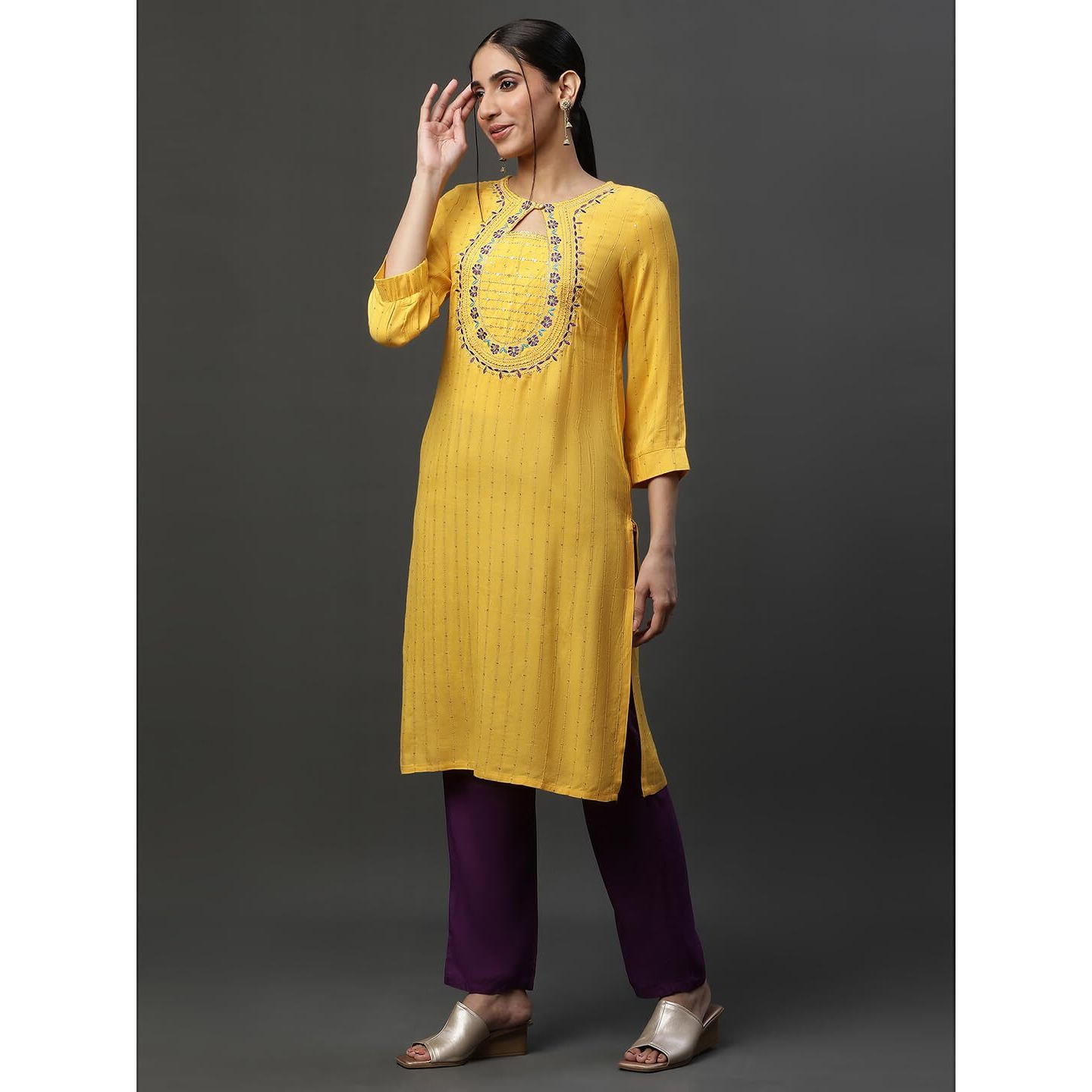 Aurelia Women's Viscose Regular Kurta (23Aua14541-704652_Yellow