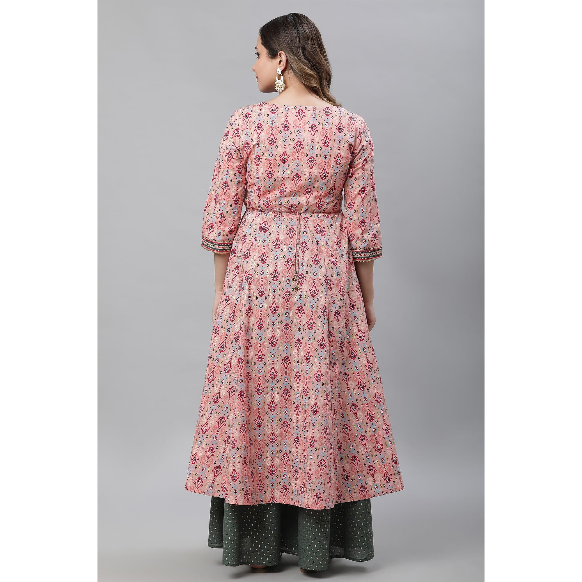 Aurelia Pink Foil Cotton Anarkali Kurta For Women