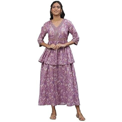 Aurelia Women's Cotton A-Line Ankle Length Dress (23Aua14586-507711_Smoky Grape