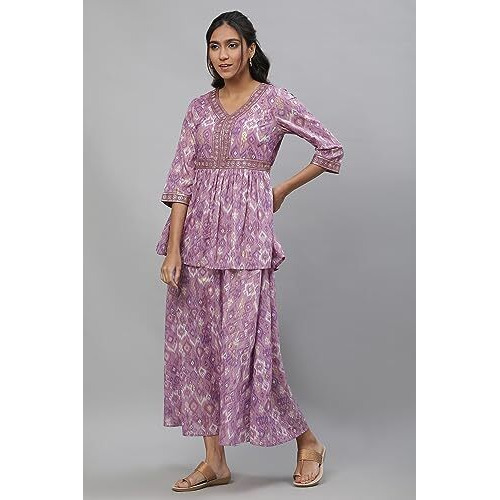 Aurelia Women's Cotton A-Line Ankle Length Dress (23Aua14586-507711_Smoky Grape
