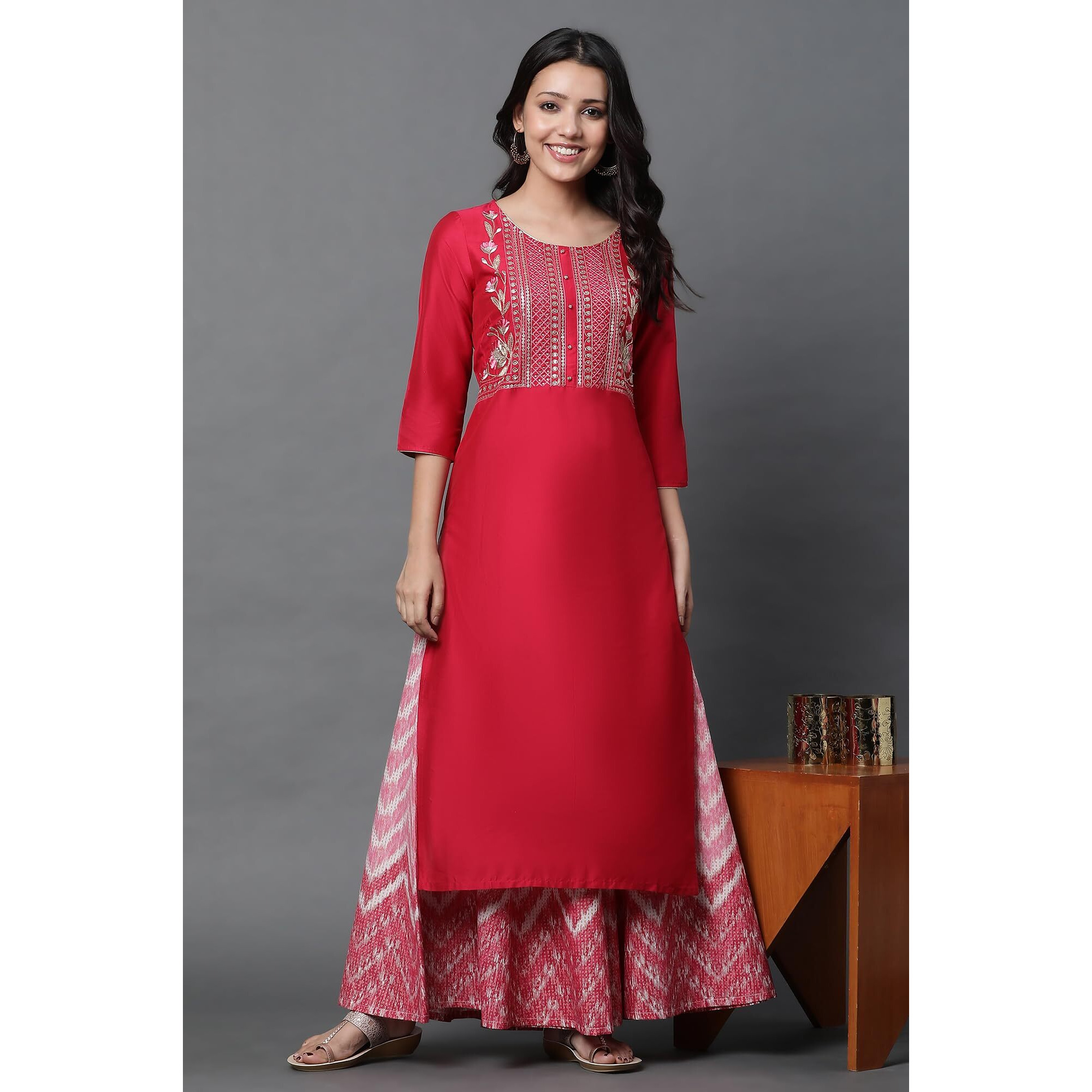 Pink Dori Embroidered Sequined Kurta