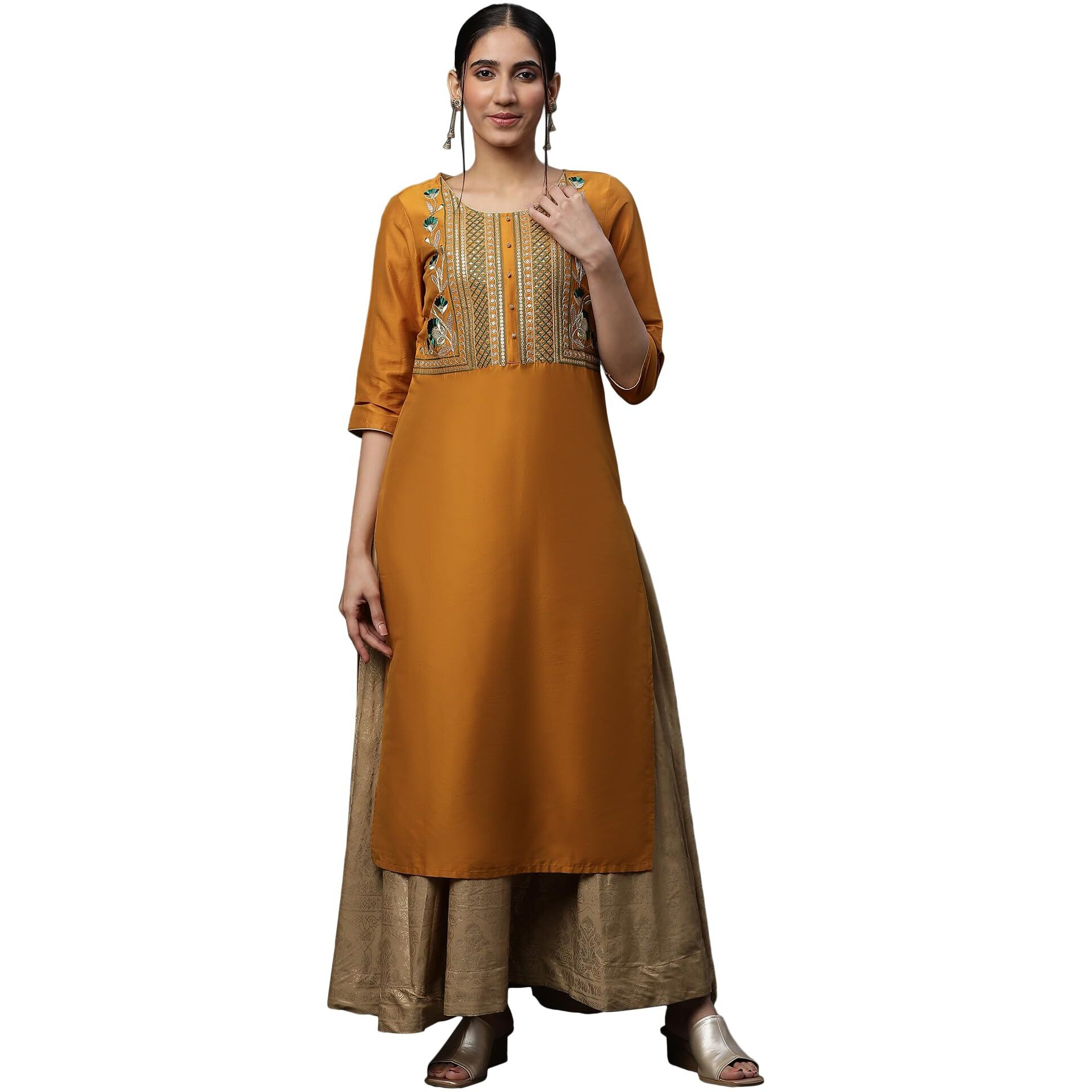 Aurelia Women's Viscose Regular Kurta (23Aua14584-704197_Yellow