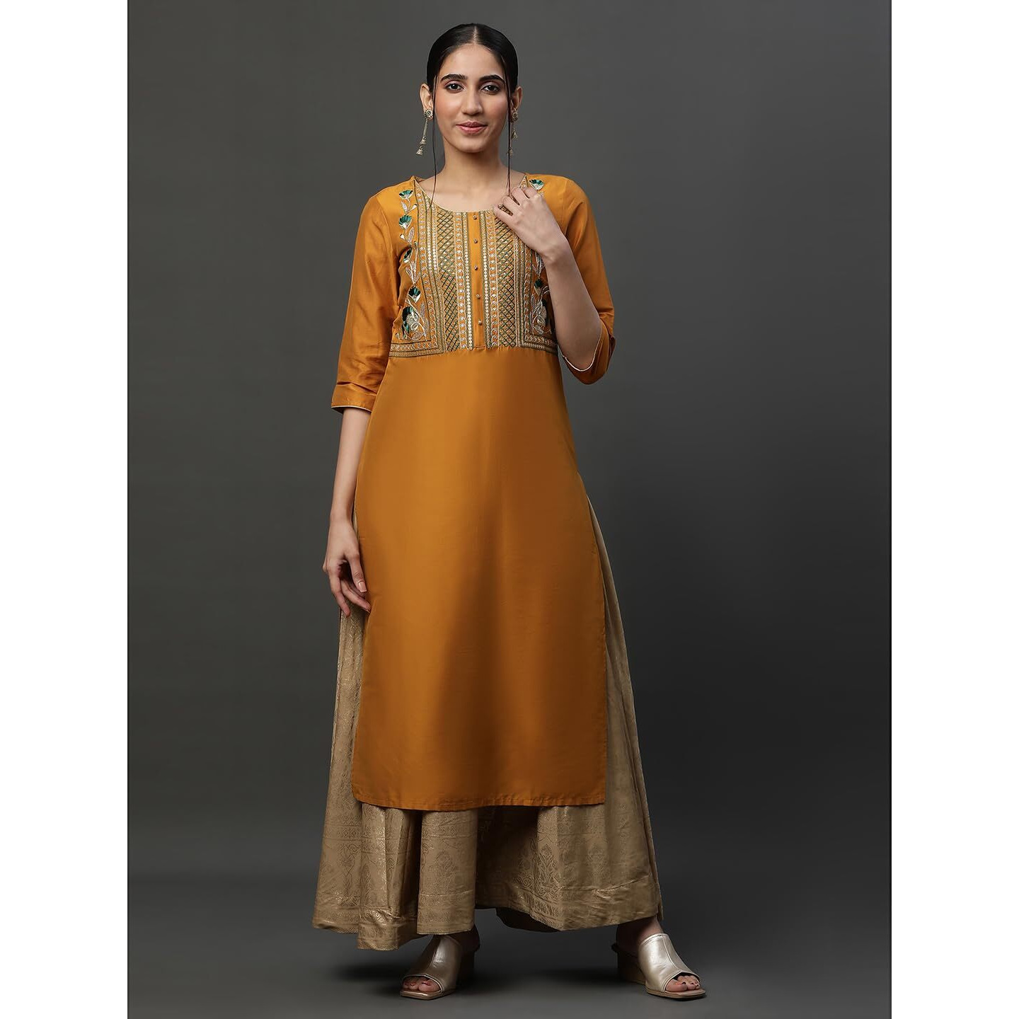 Aurelia Women's Viscose Regular Kurta (23Aua14584-704197_Yellow