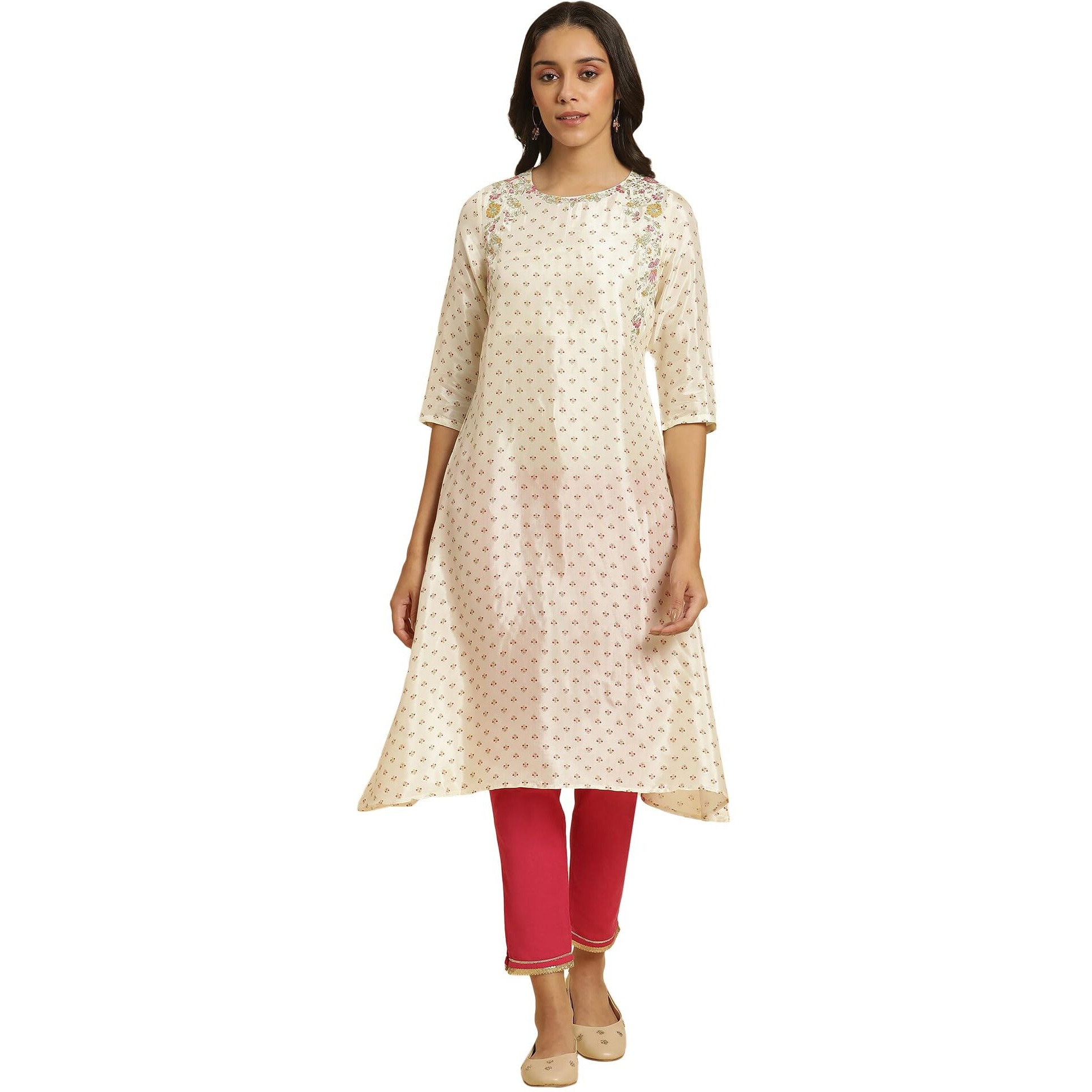 W For Woman Ecru A-Line Embroidered Festive Kurta (Size M)-23Auw10129-122875