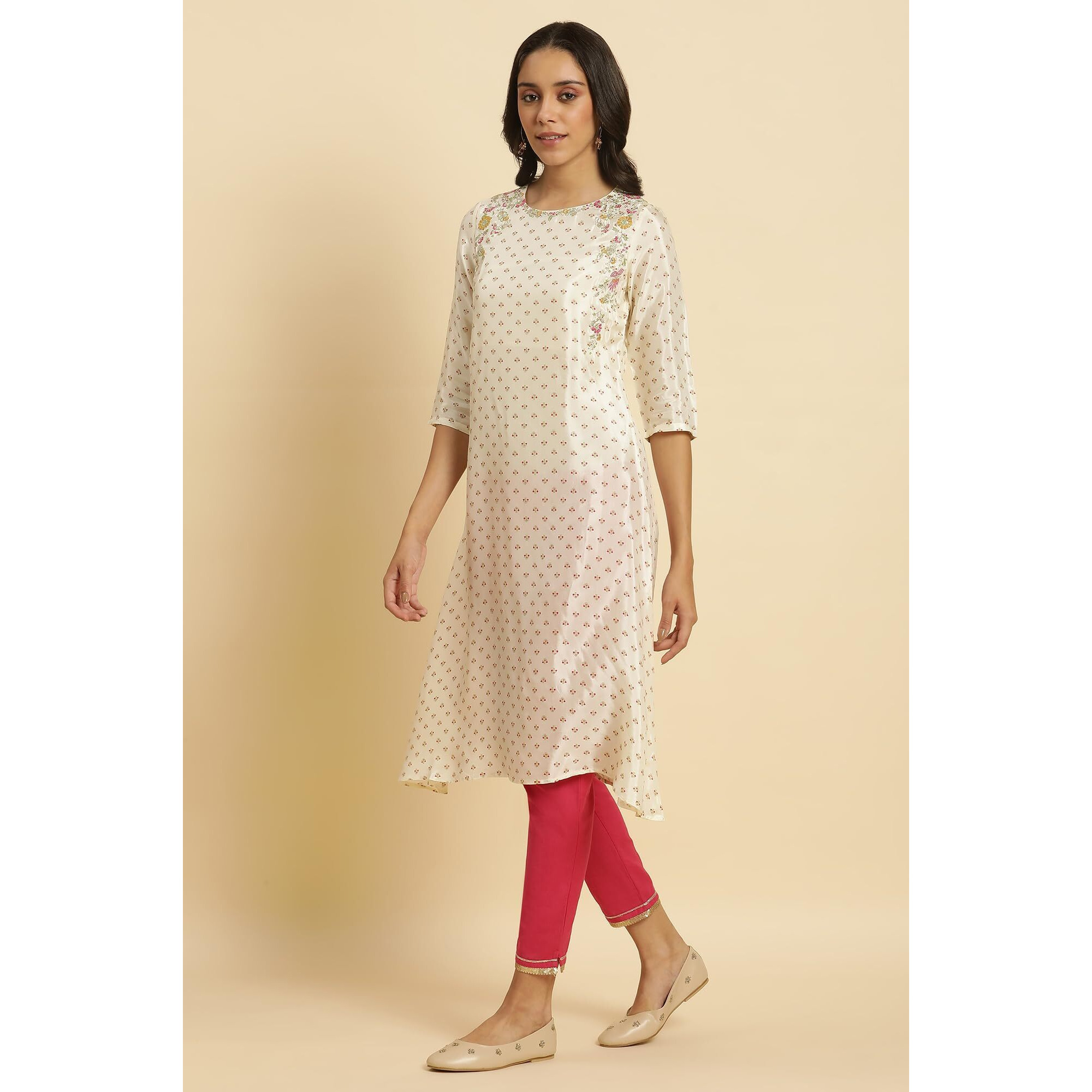 W For Woman Ecru A-Line Embroidered Festive Kurta (Size M)-23Auw10129-122875