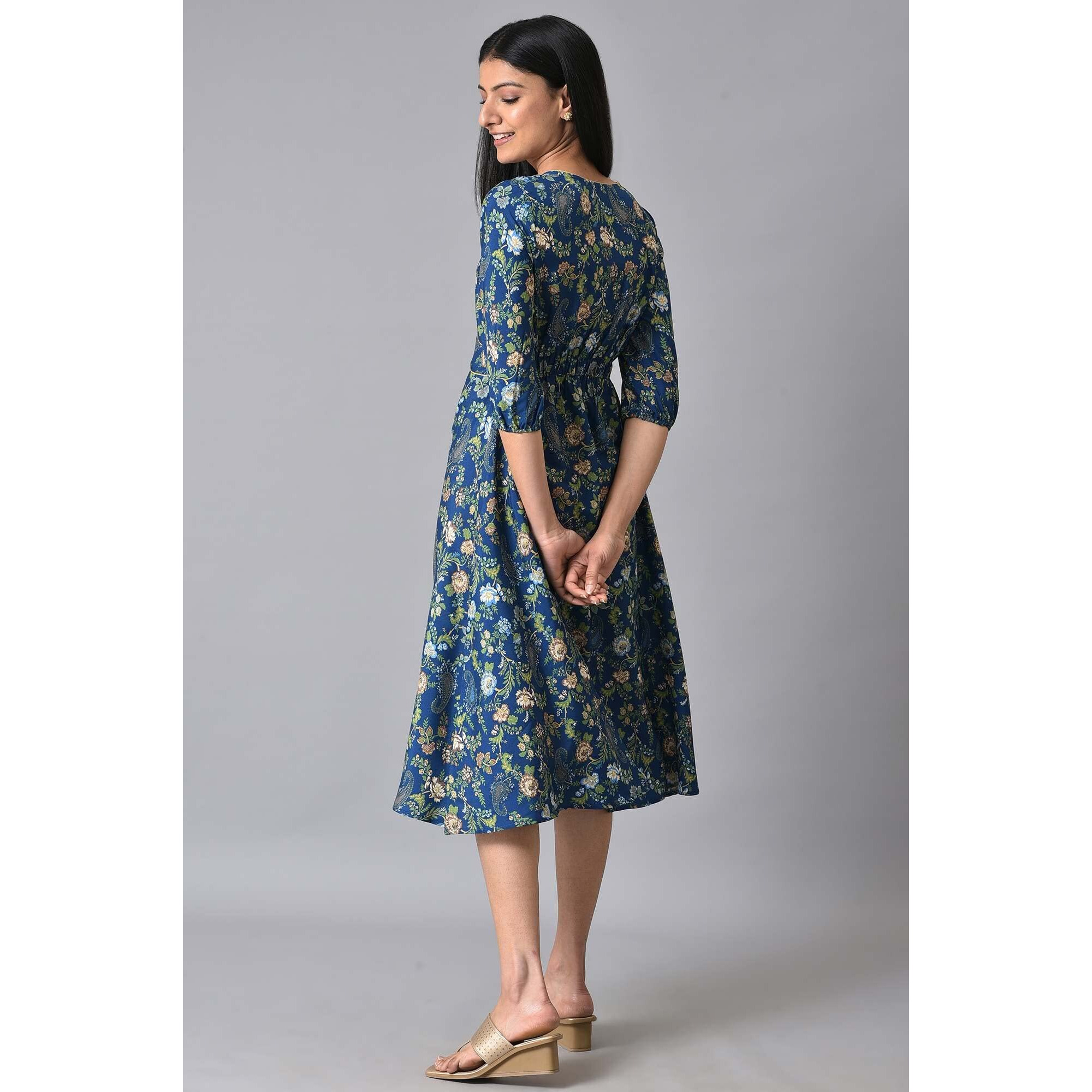 Aurelia Women Linchen Blue Floral Printed Dress (23Aua14116-503022-L)