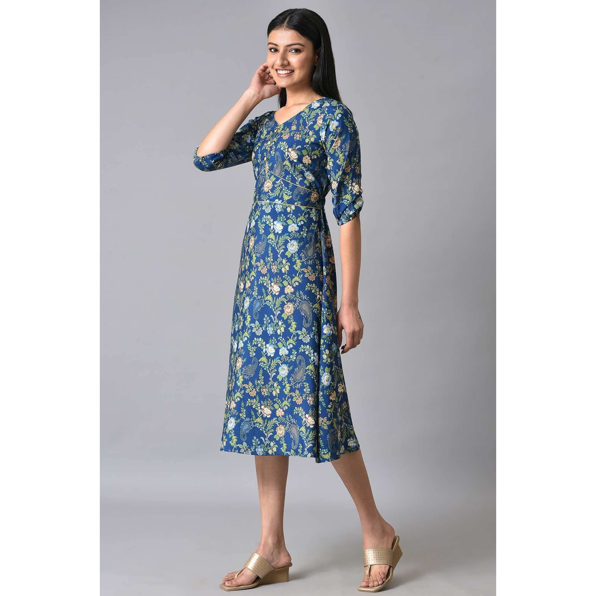 Aurelia Women Linchen Blue Floral Printed Dress (23Aua14116-503022-L)