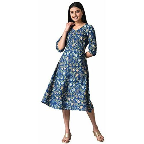 Aurelia Women Linchen Blue Floral Printed Dress (23Aua14116-503022-Xl)