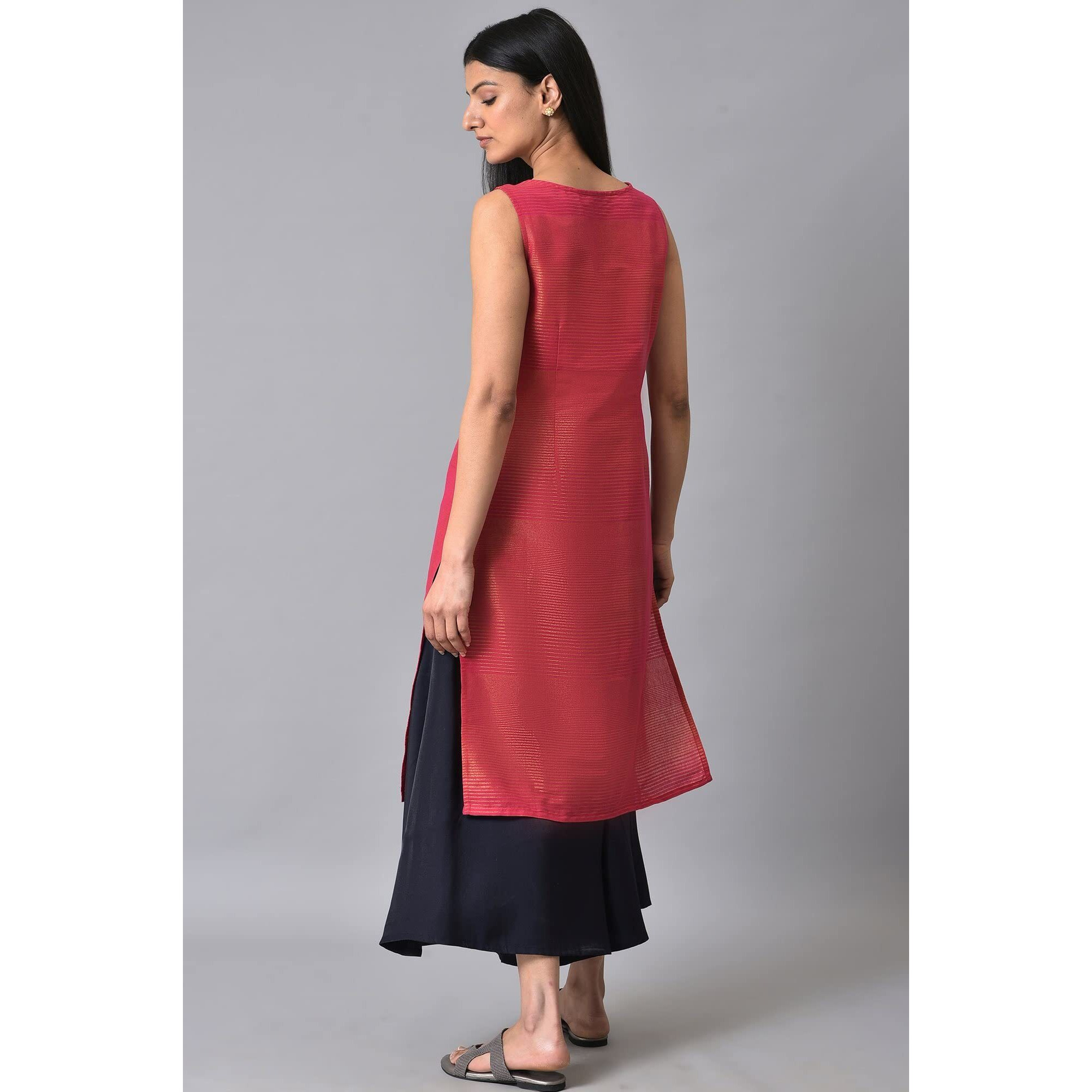 Aurelia Women Pink Cotton Zari Stripes Yarn Dyed Kurta (23Aua14115-701306-L)