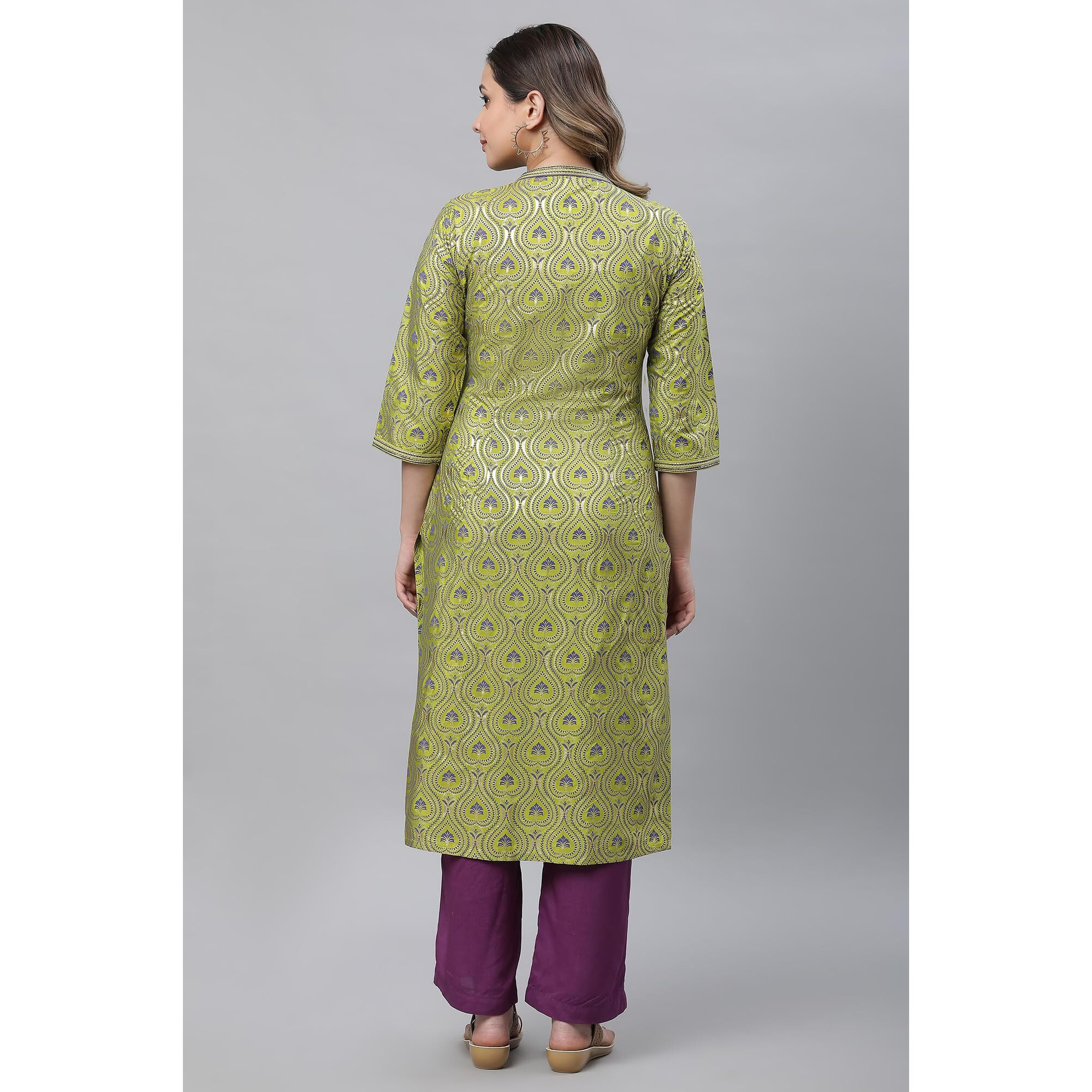 Aurelia Women's Green Embroidered Festive Kurta In Floral Print