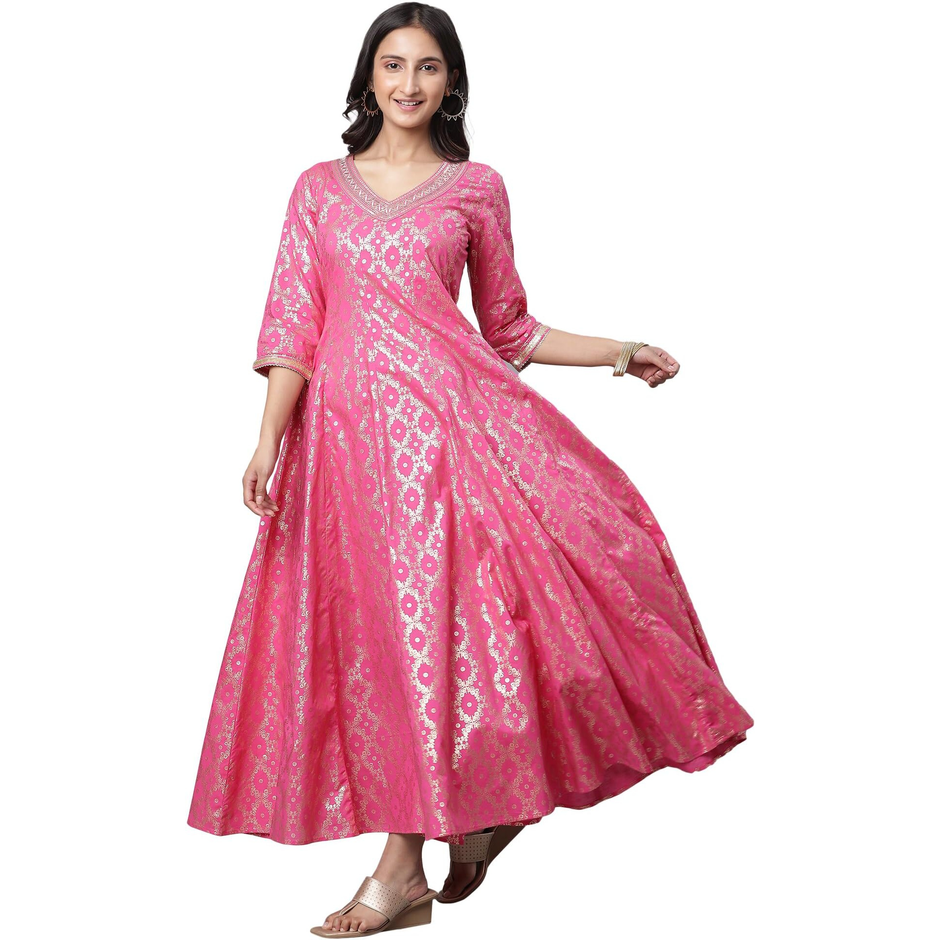 Aurelia Women's Cotton Fit And Flare Ankle Length Dress (23Aua14683-507524_Cabaret