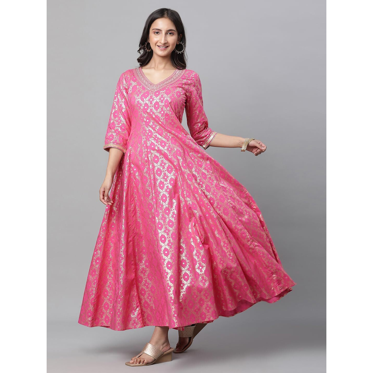 Aurelia Women's Cotton Fit And Flare Ankle Length Dress (23Aua14683-507524_Cabaret
