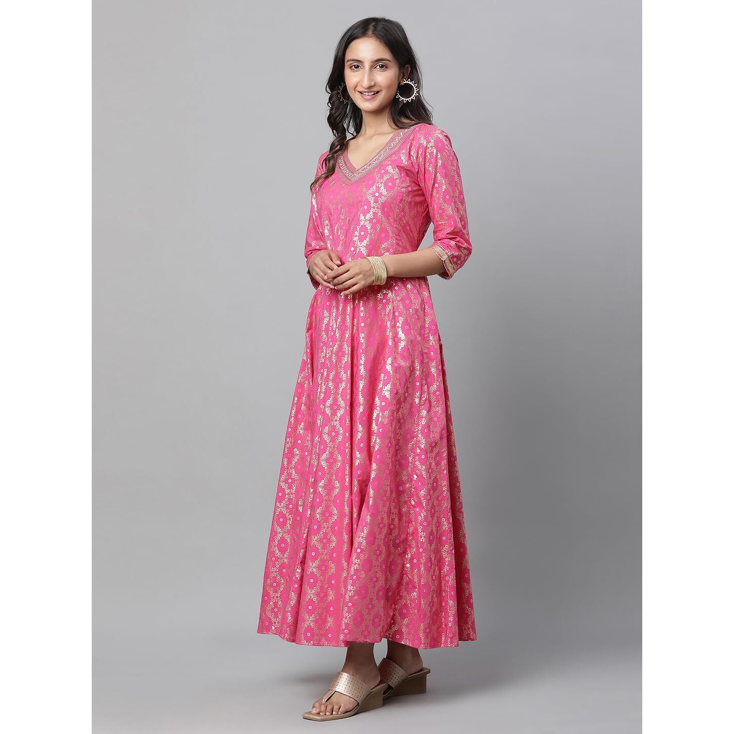 Aurelia Women's Cotton Fit And Flare Ankle Length Dress (23Aua14683-507524_Cabaret