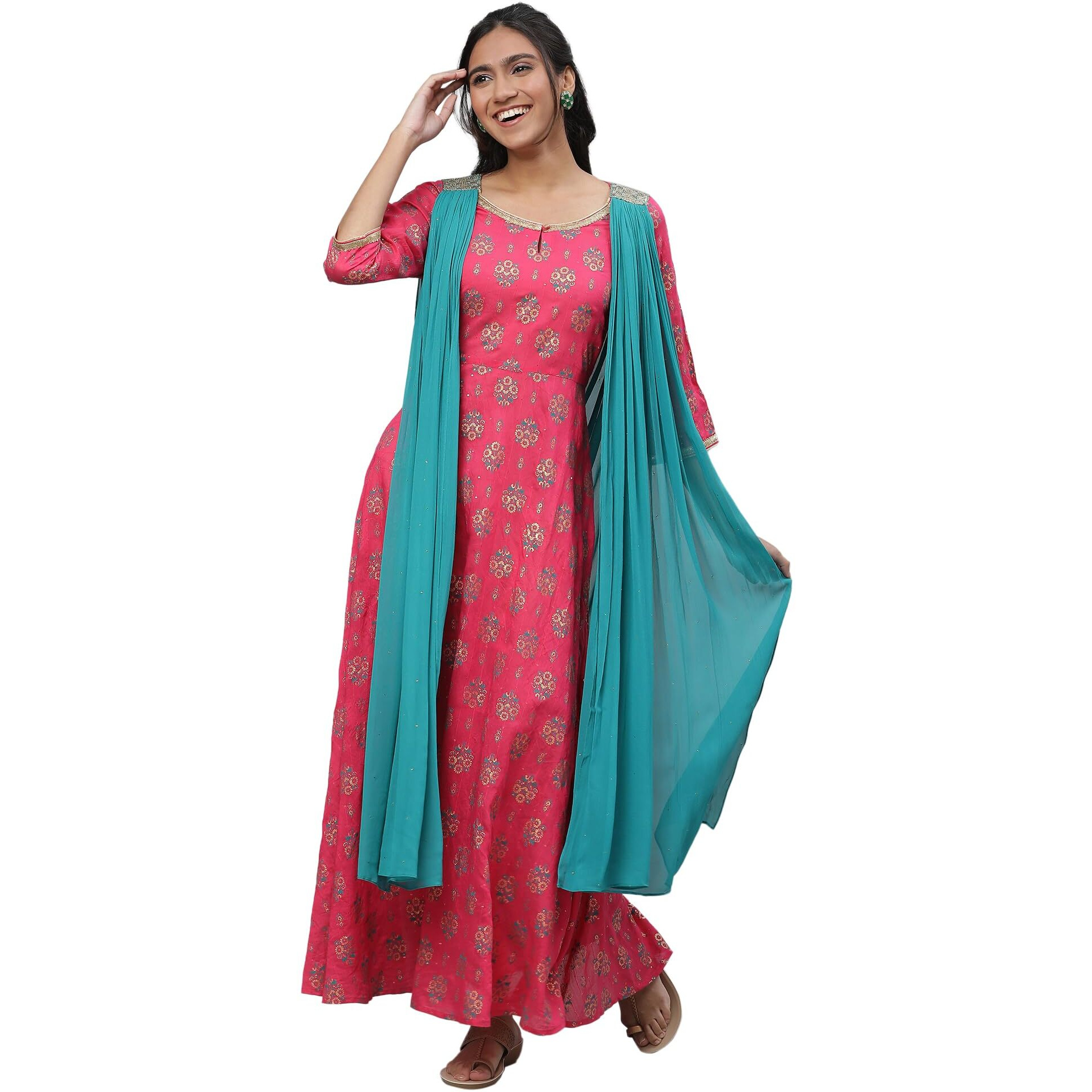 Aurelia Women's Viscose Fit And Flare Ankle Length Dress (23Aua14654-507739_Bright Rose