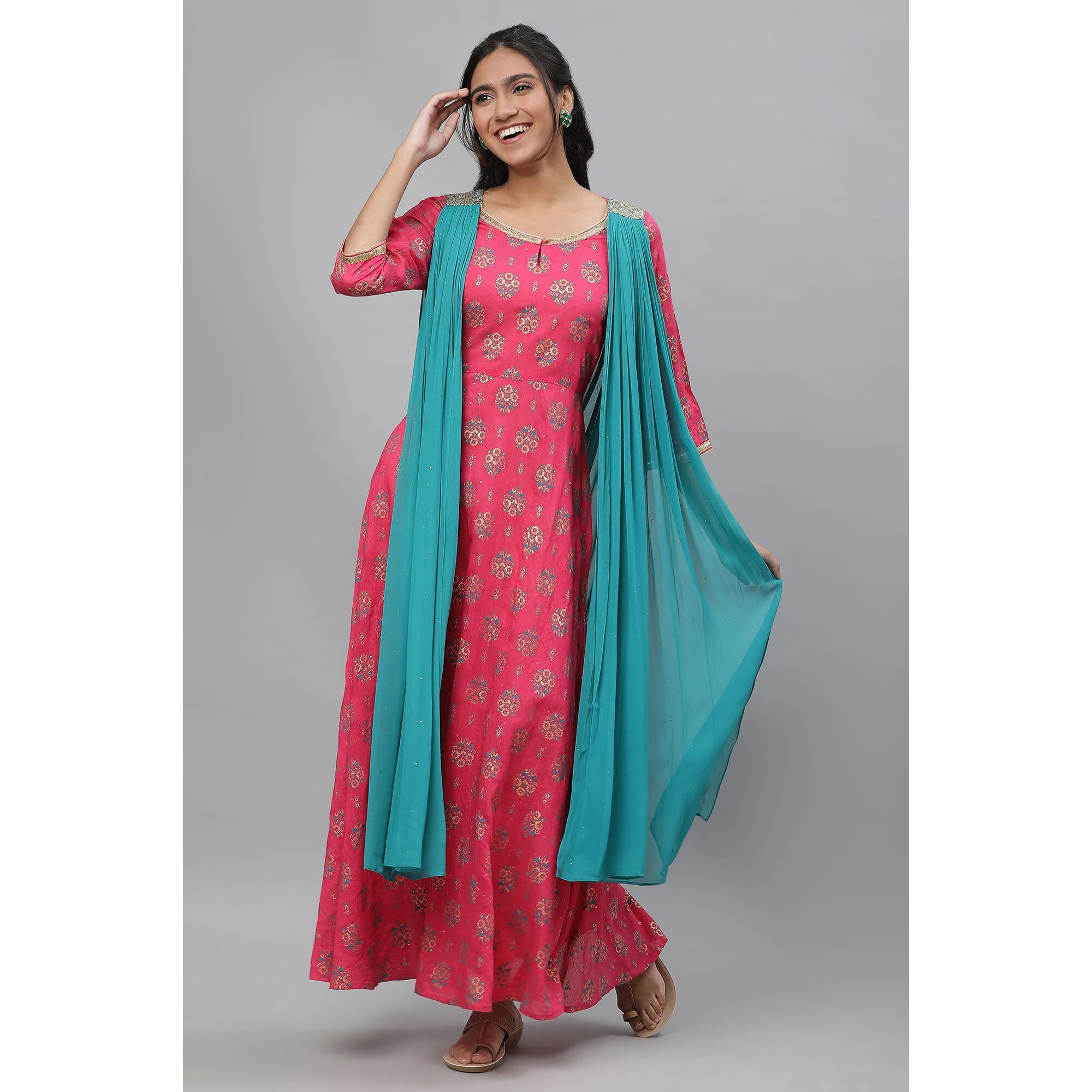 Aurelia Women's Viscose Fit And Flare Ankle Length Dress (23Aua14654-507739_Bright Rose