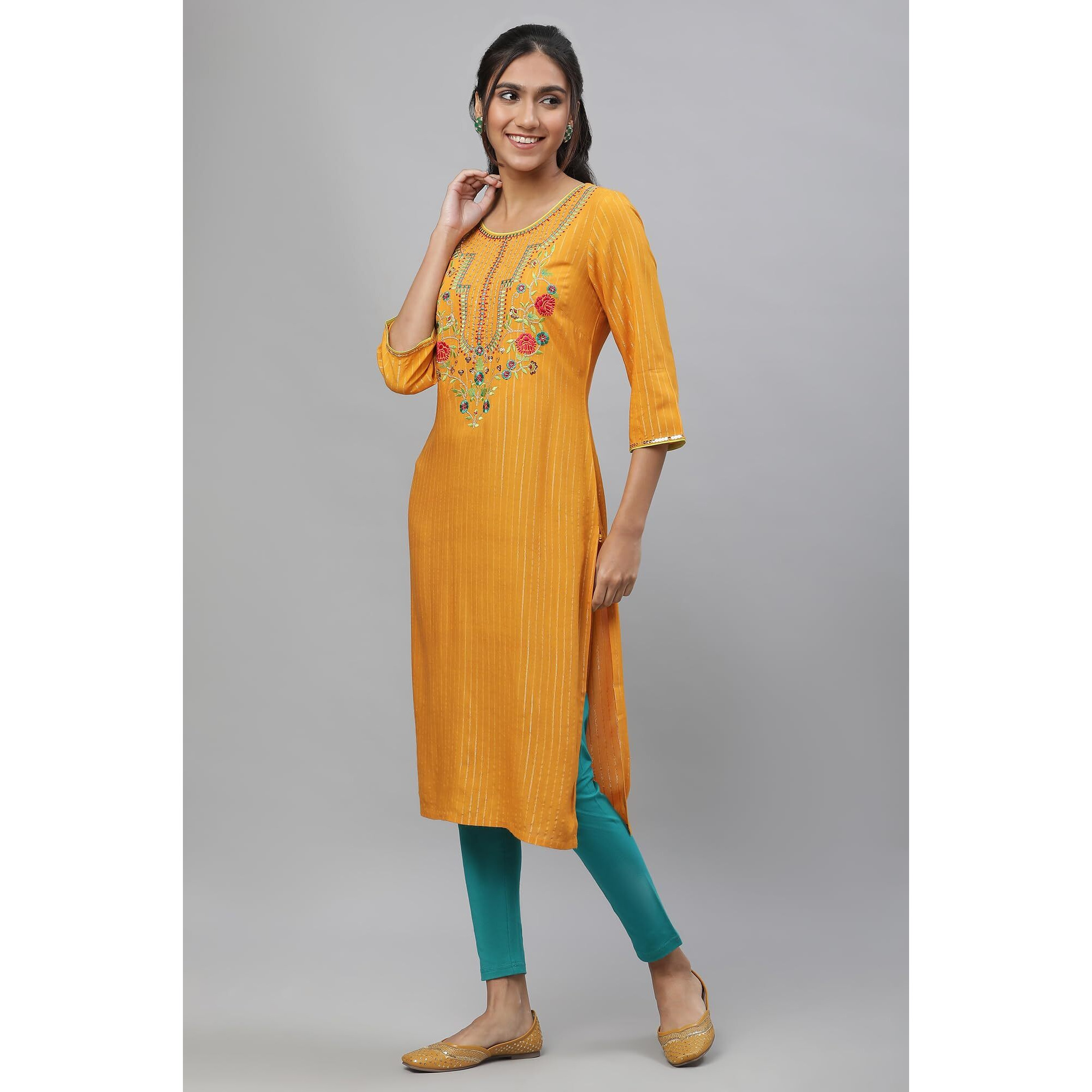 Aurelia Women's Yellow Embroodered Festive Kurta