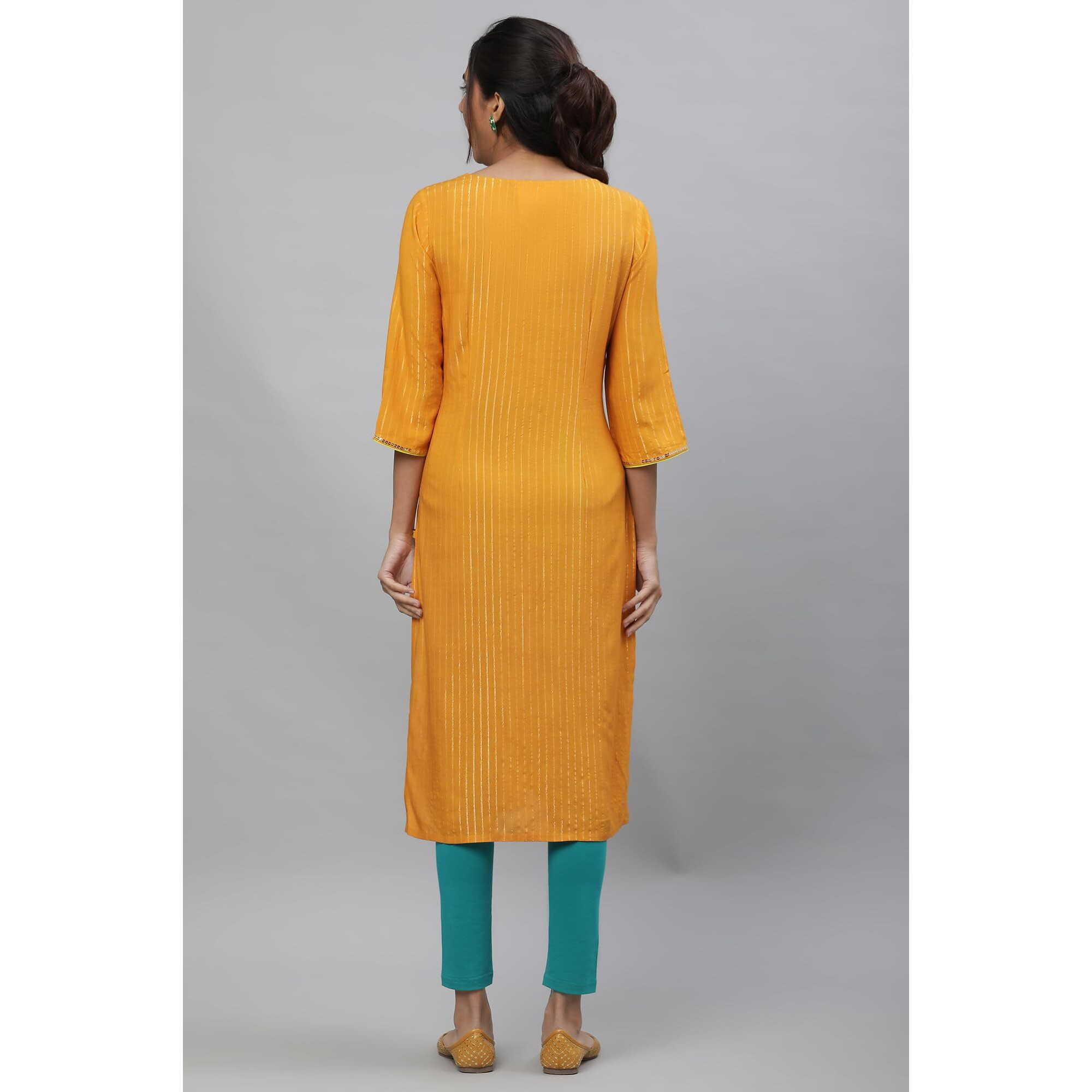 Aurelia Women's Yellow Embroodered Festive Kurta