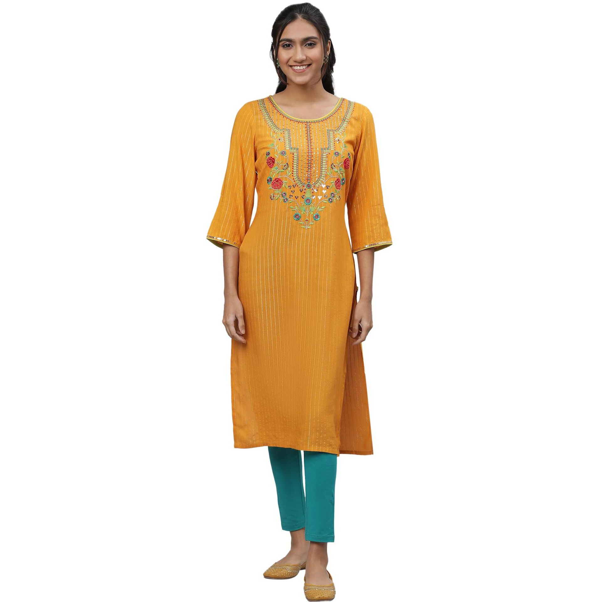 Aurelia Women's Yellow Embroodered Festive Kurta