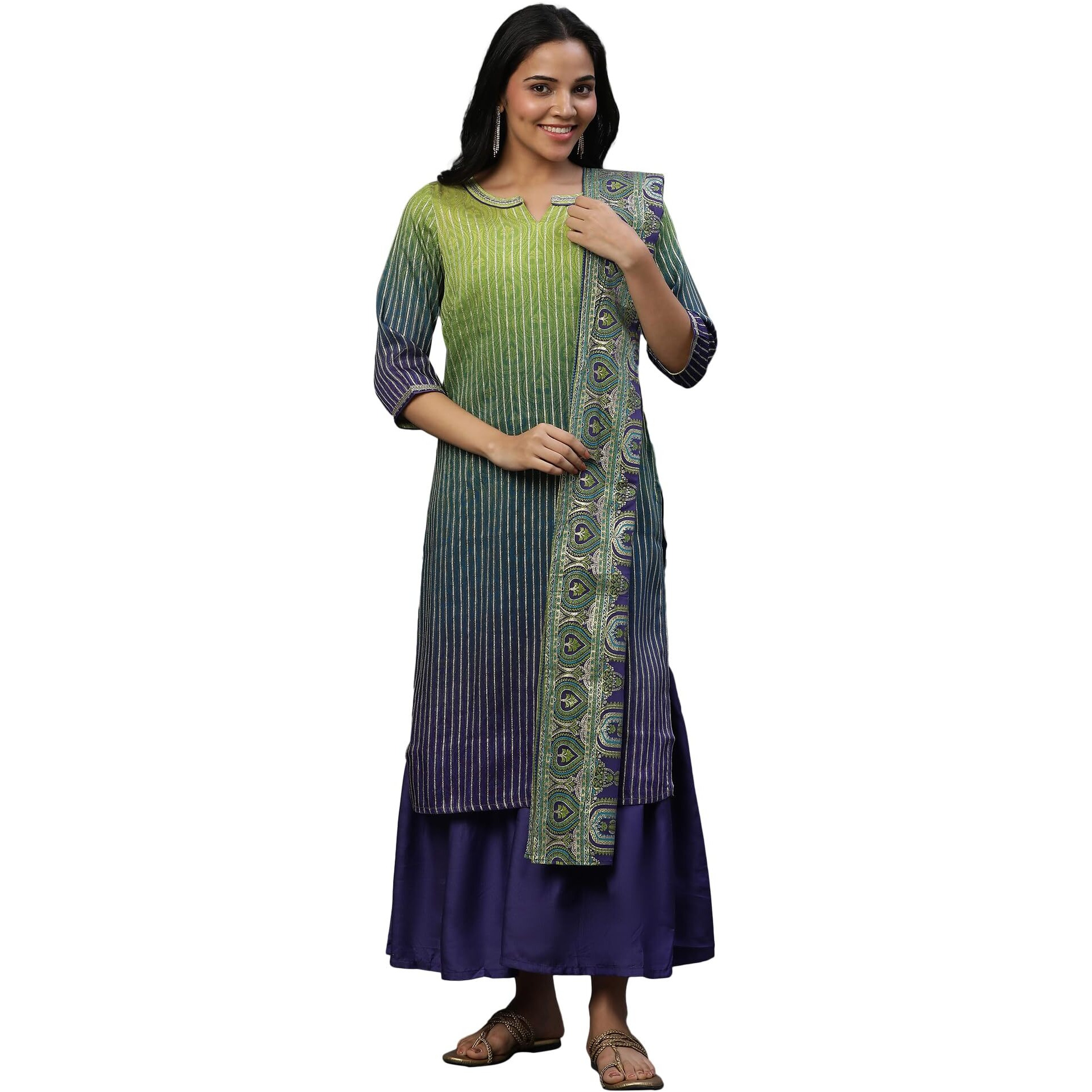 Purple Linen Ombre Festive Short Kurta, Sharara And Dupatta Set