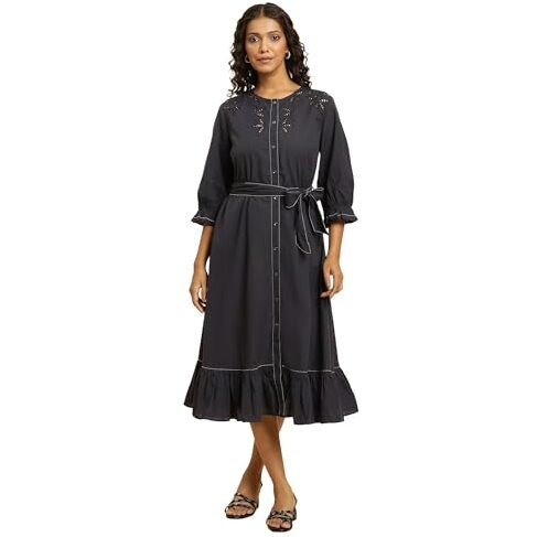 W For Woman Blue Cut Work Embroidered Dress_23Auw10001-830045_L