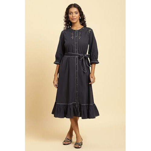 W For Woman Blue Cut Work Embroidered Dress_23Auw10001-830045_L